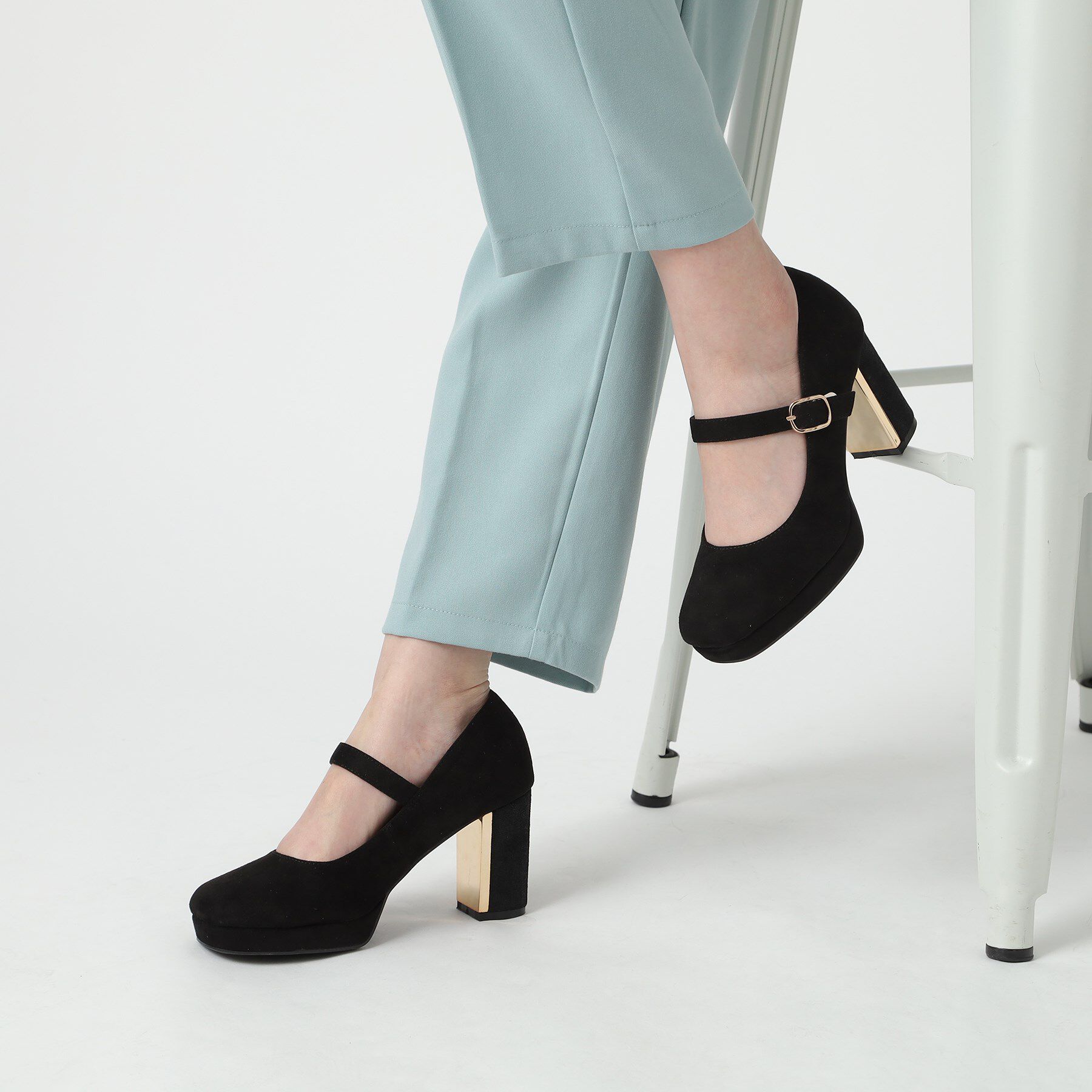 ESPERANZA「メッキプレートヒールストラップパンプス」|パンプス|