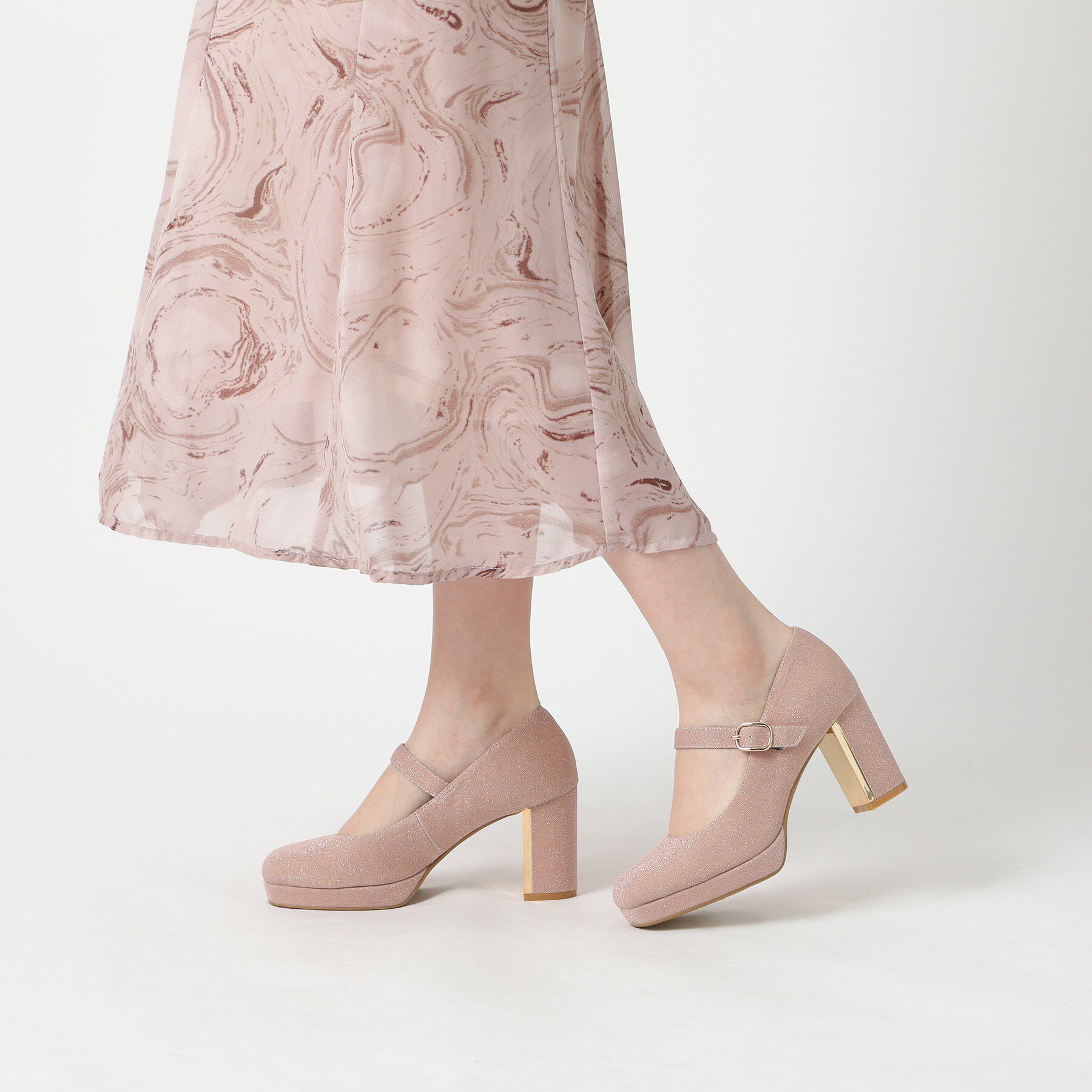 ESPERANZA「メッキプレートヒールストラップパンプス」|パンプス|