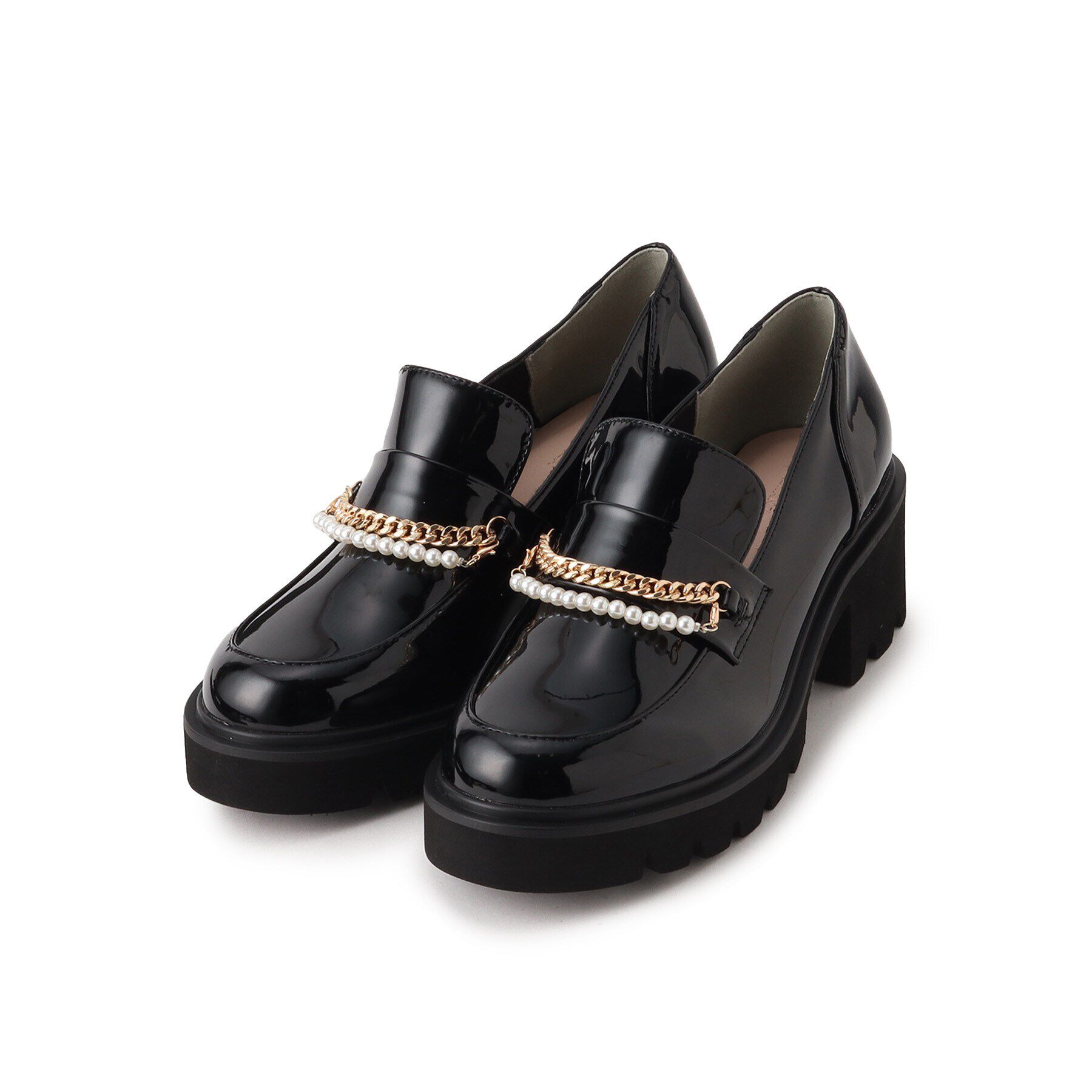 ESPERANZA「チェーン＆パール調モチーフローファー 24SS」|パンプス|ﾌﾞﾗｯｸ(219)