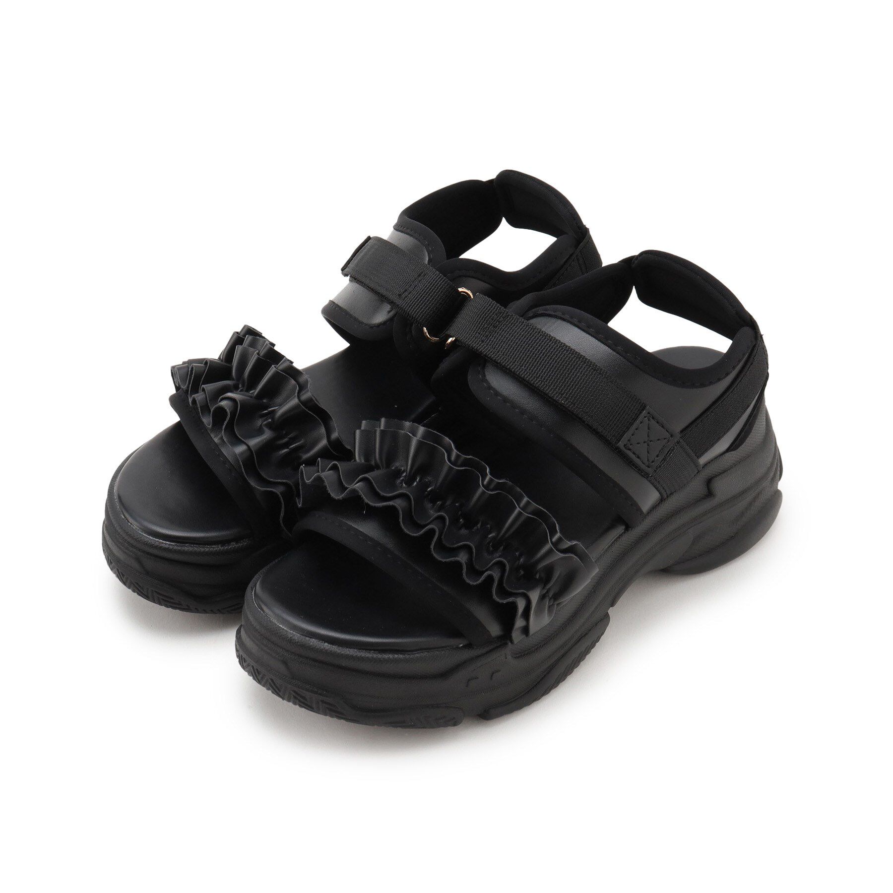 csT&P「厚底フリルスポサン」|サンダル|ブラック(019)