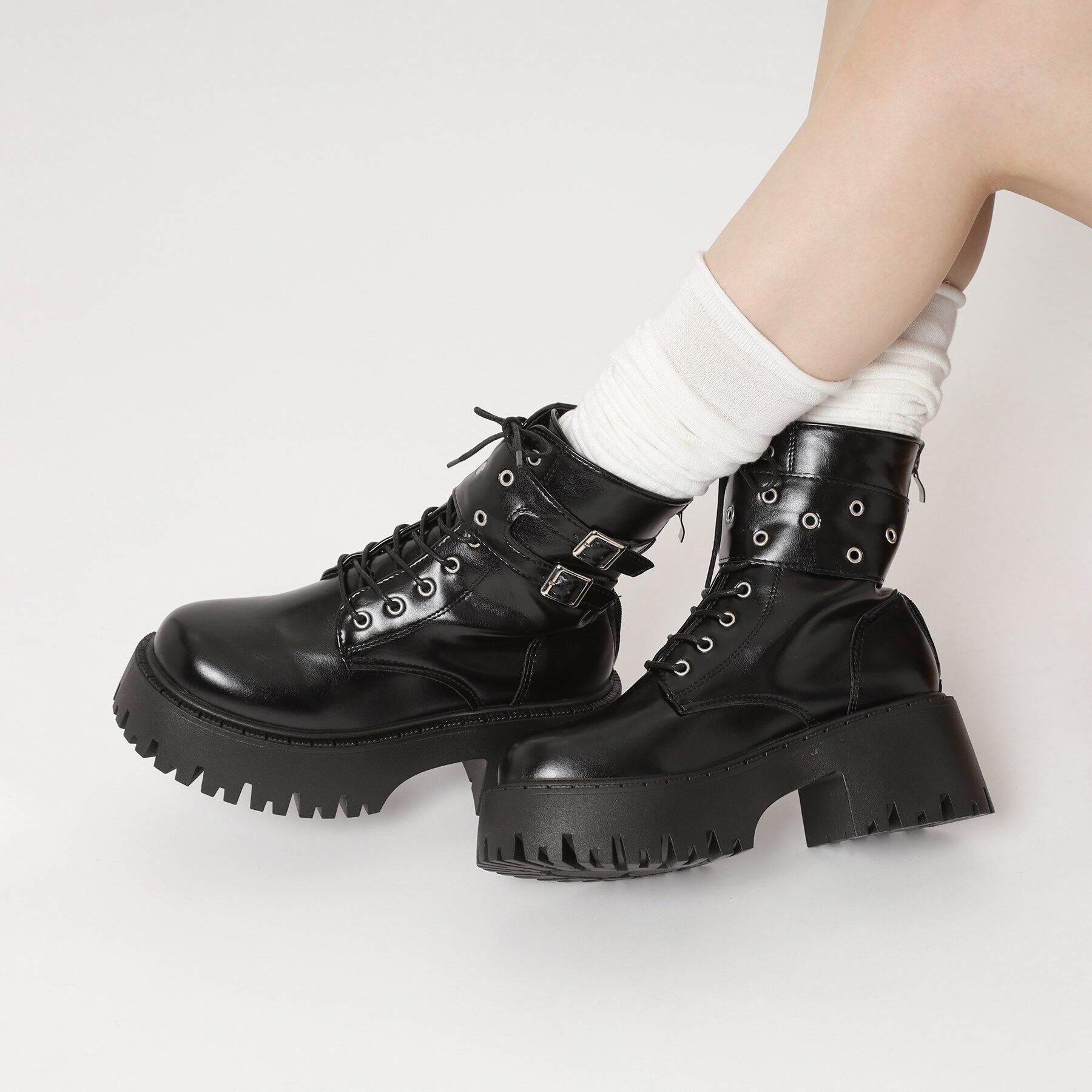 csT&P「厚底ダブルベルトレースアップブーツ」|ショートブーツ|