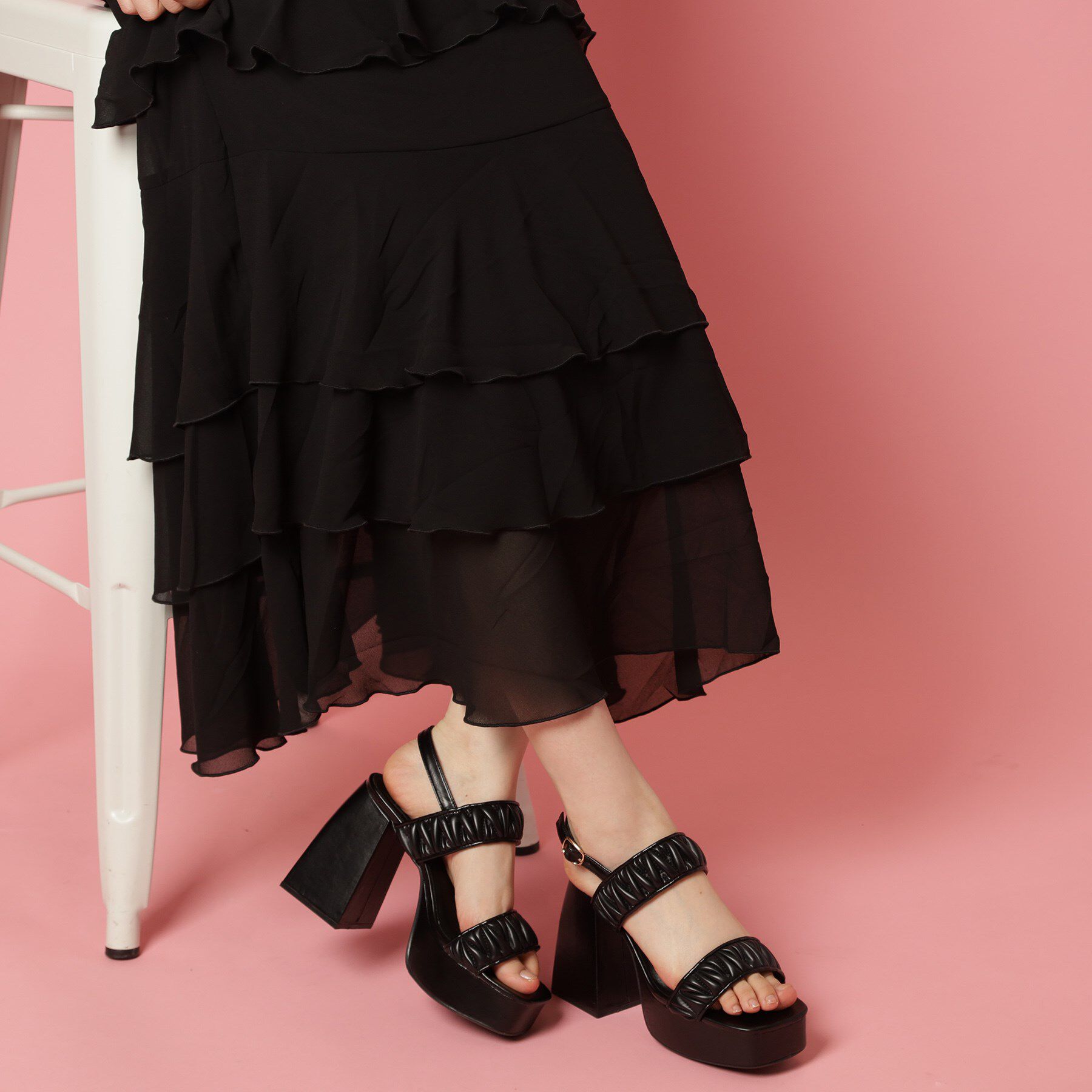 csT&P「ギャザーダブルベルト チャンキーヒールサンダル」|サンダル|