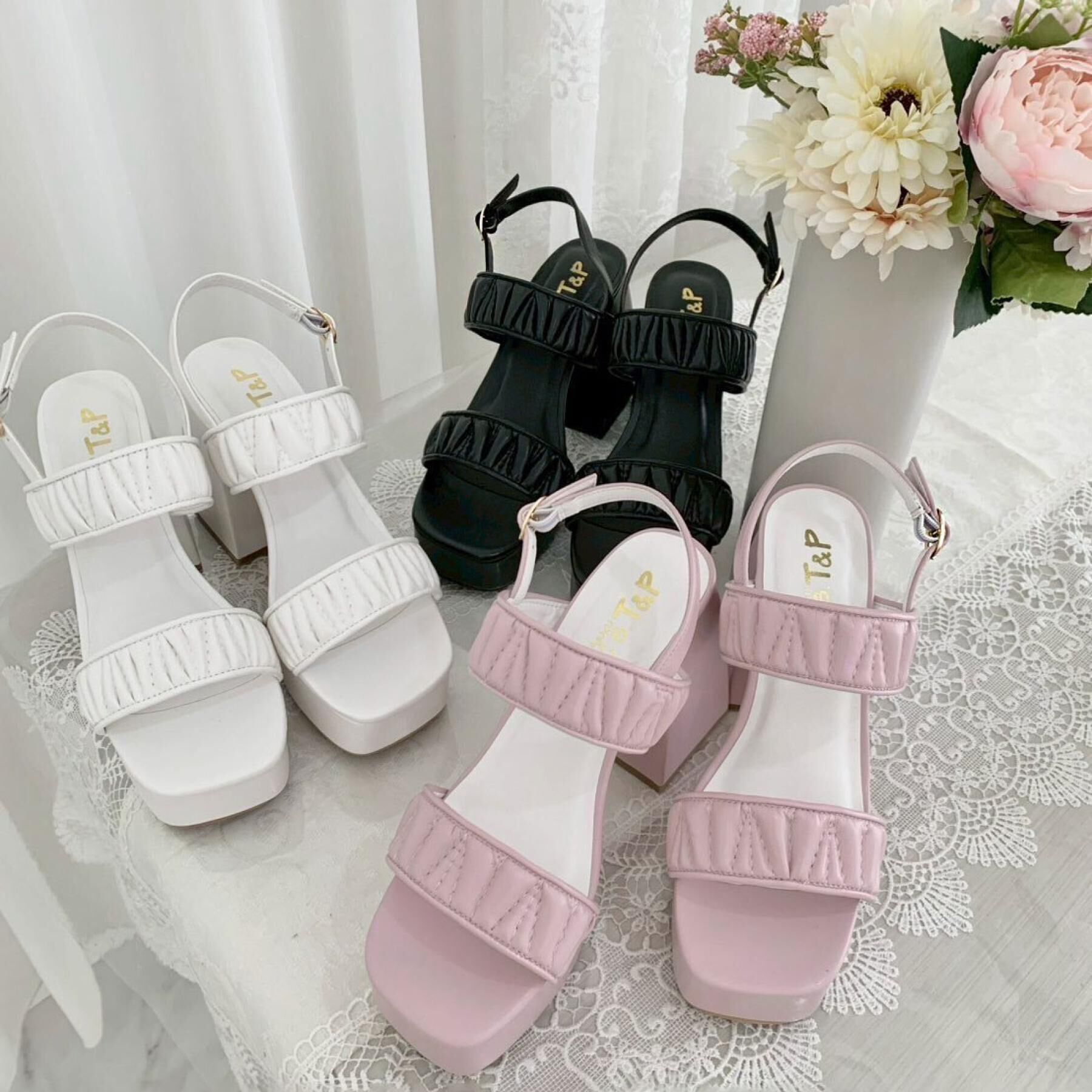 csT&P「ギャザーダブルベルト チャンキーヒールサンダル」|サンダル|