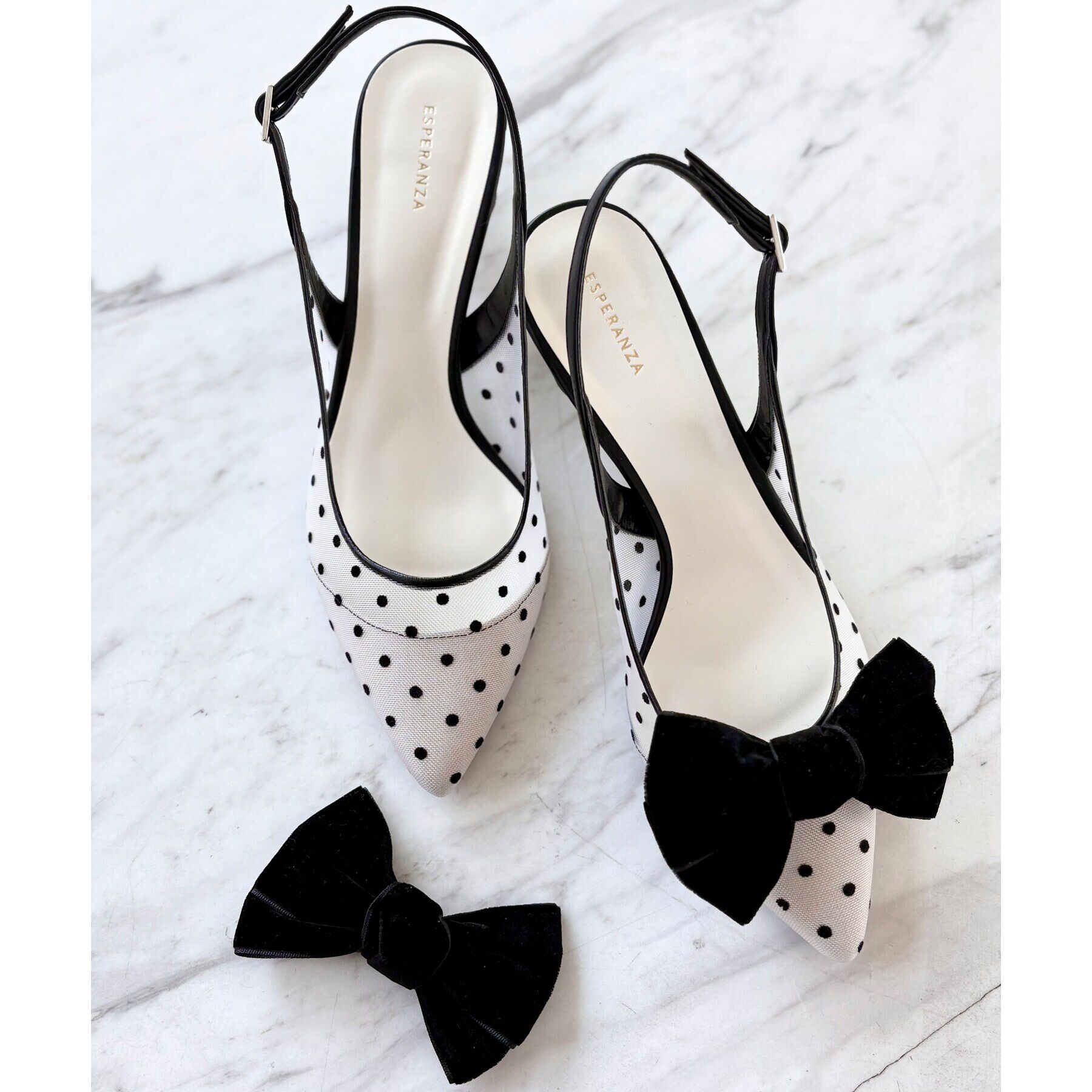 ESPERANZA「リボンチュールレースバックストラップ2WAYパンプス」|パンプス|
