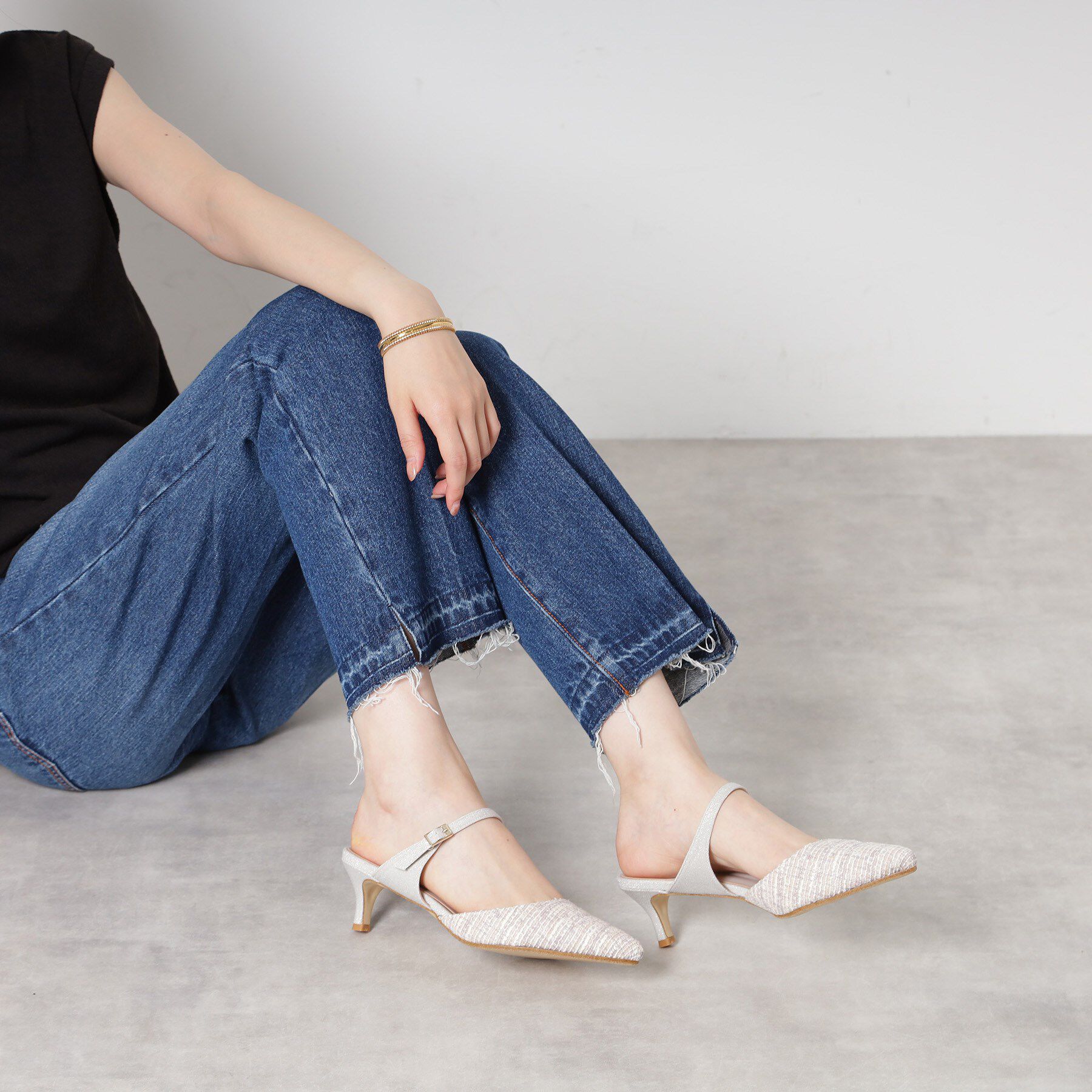 ESPERANZA「ポインテッドツイードミュール」|サンダル|