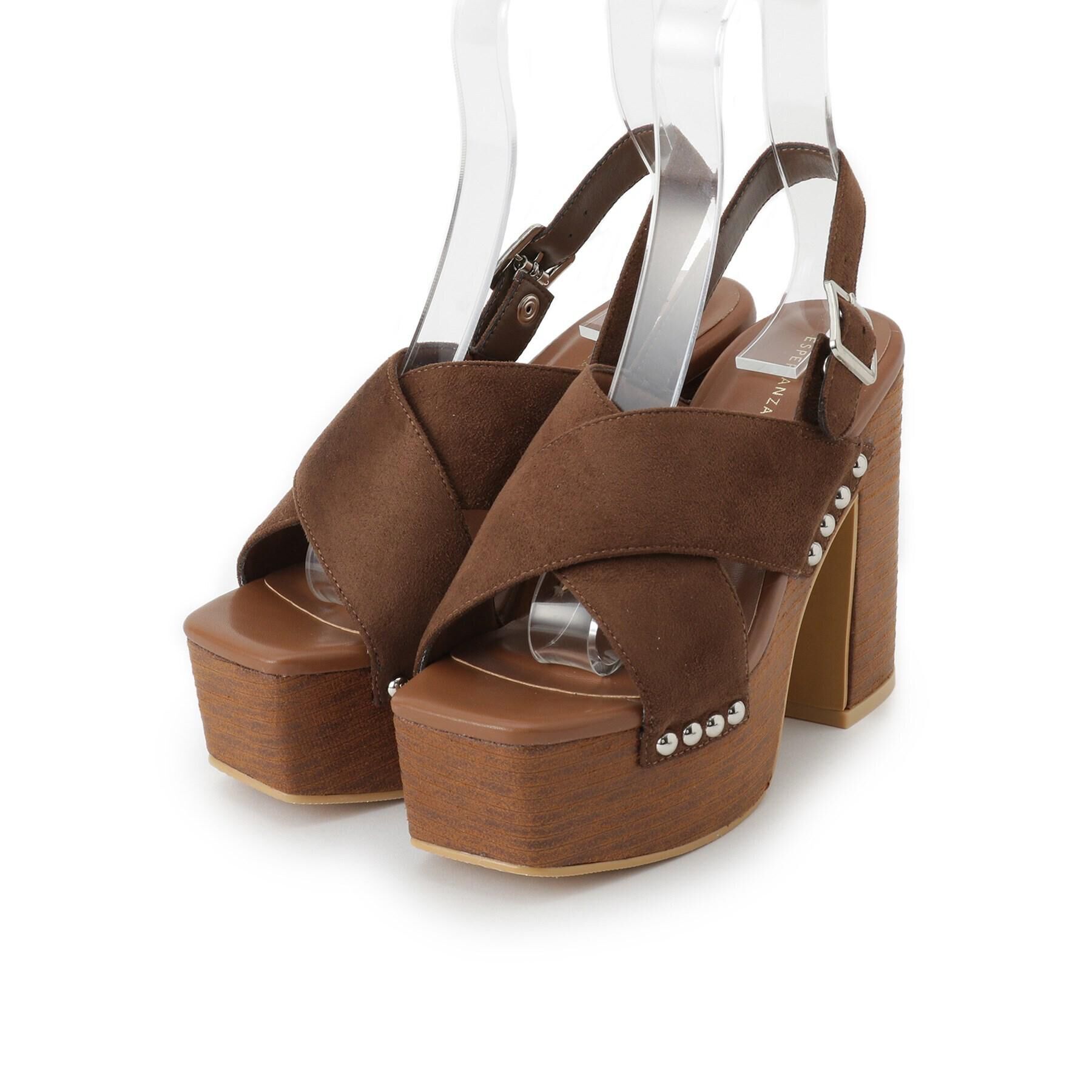 ESPERANZA「【ラク盛り／サンダル】リピーター続出／脚長美脚 クロススタッズサンダル」|サンダル|