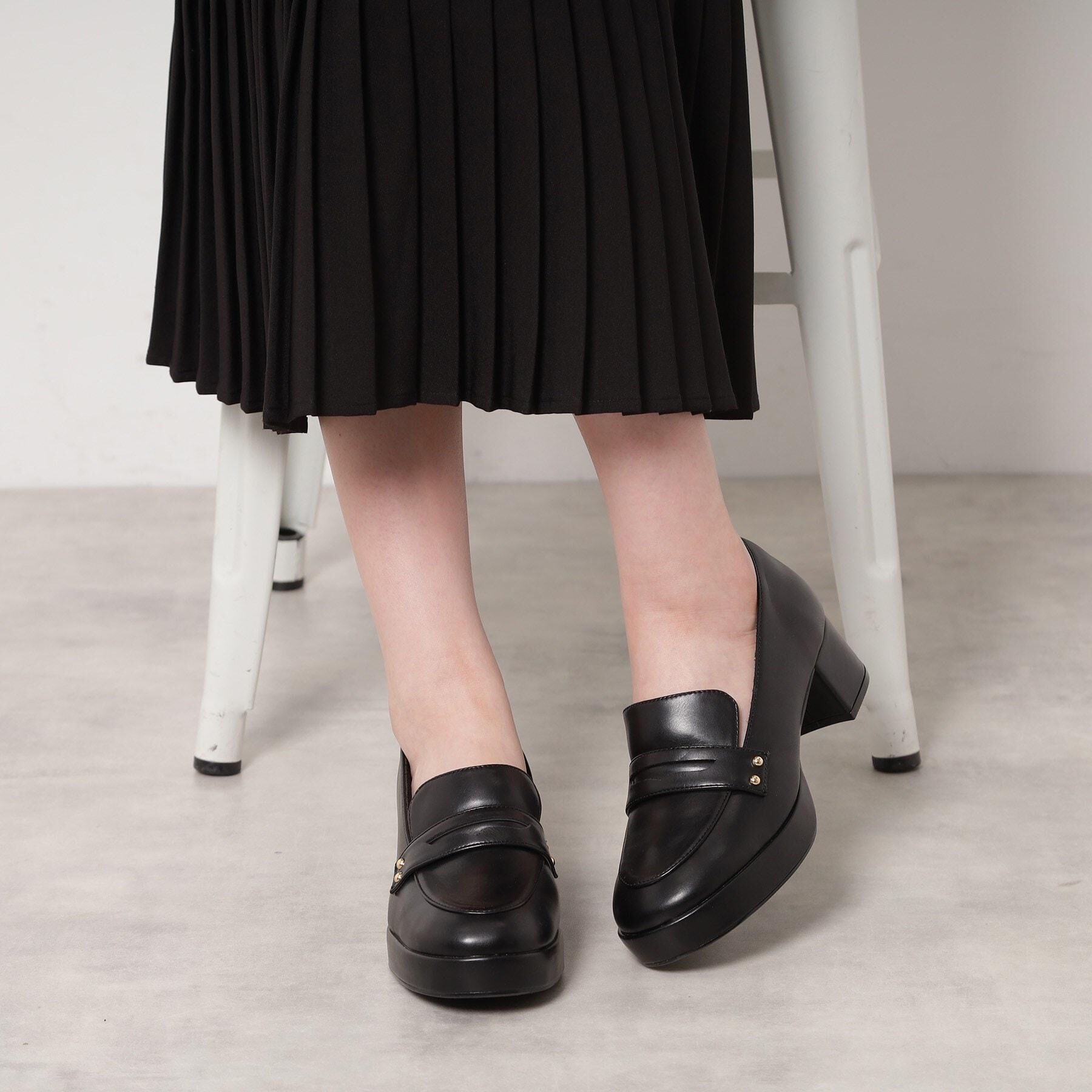 ESPERANZA「ヒールアップローファー」|パンプス|ブラック(019)