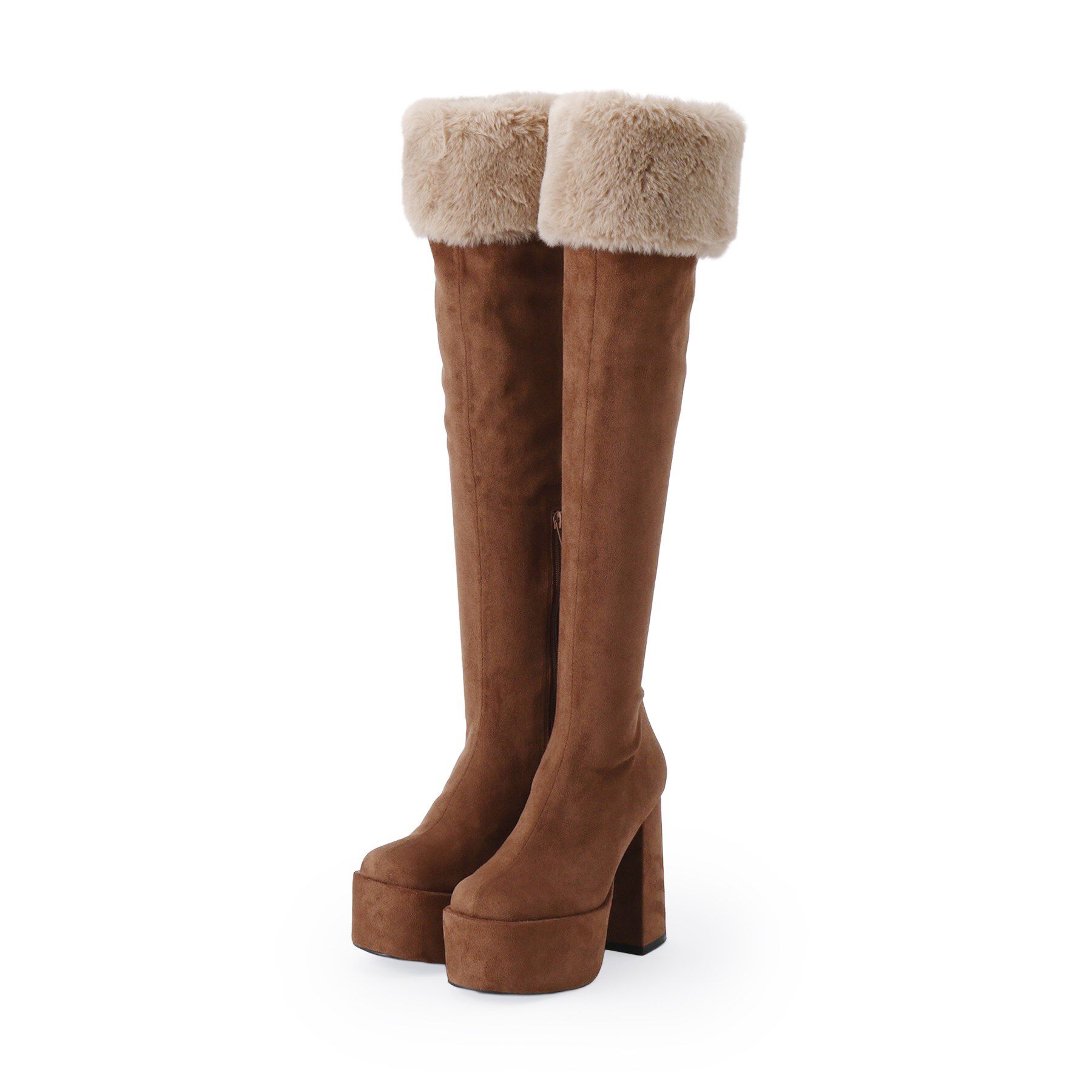 ESPERANZA「【ラク盛り／ニーハイブーツ】リピーター続出／脚長美脚 フェイクファーニーハイブーツ」|ショートブーツ|