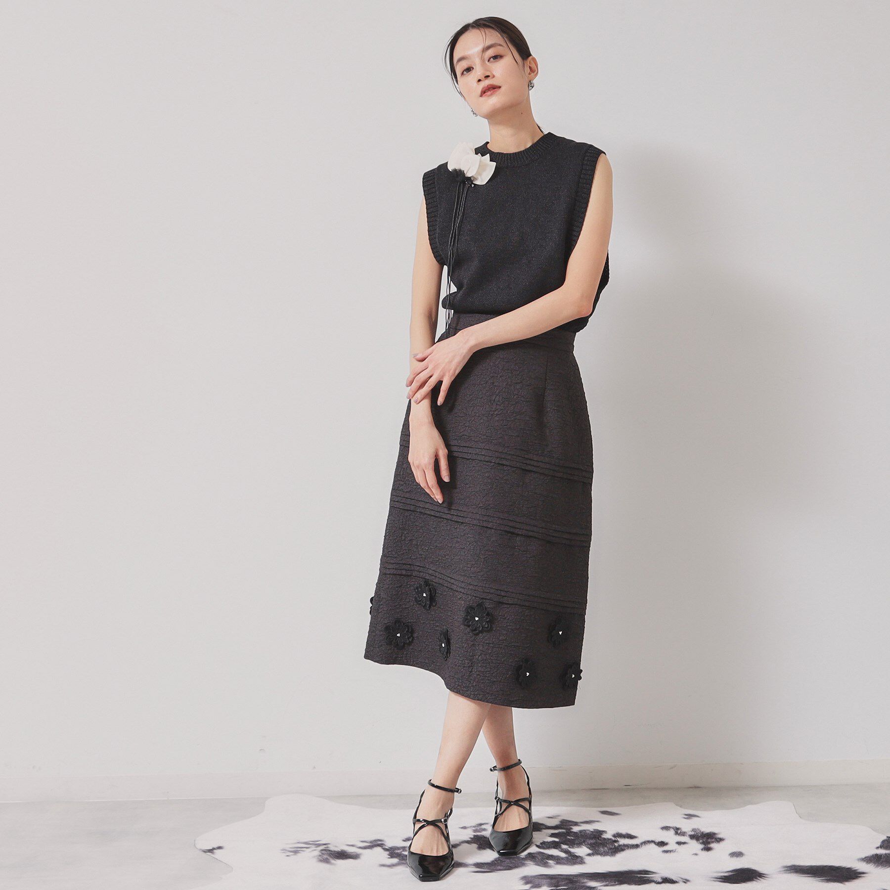 SunaUna「【コサージュ付き】レイヤードニット」|ベスト・ジレ|