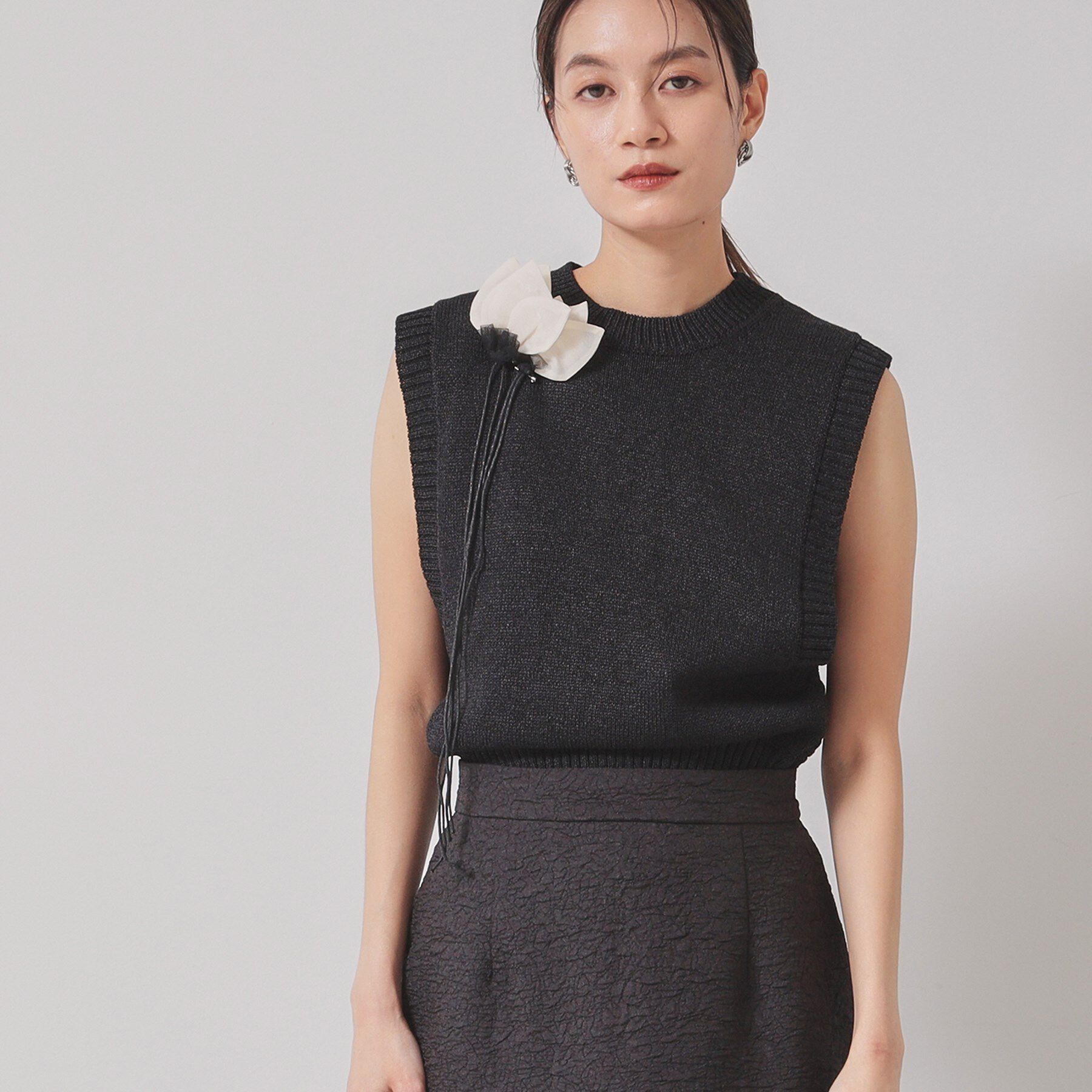 SunaUna「【コサージュ付き】レイヤードニット」|ベスト・ジレ|