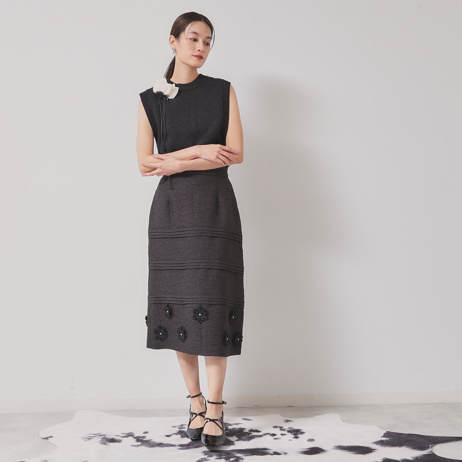 SunaUna「【コサージュ付き】レイヤードニット」|ベスト・ジレ|