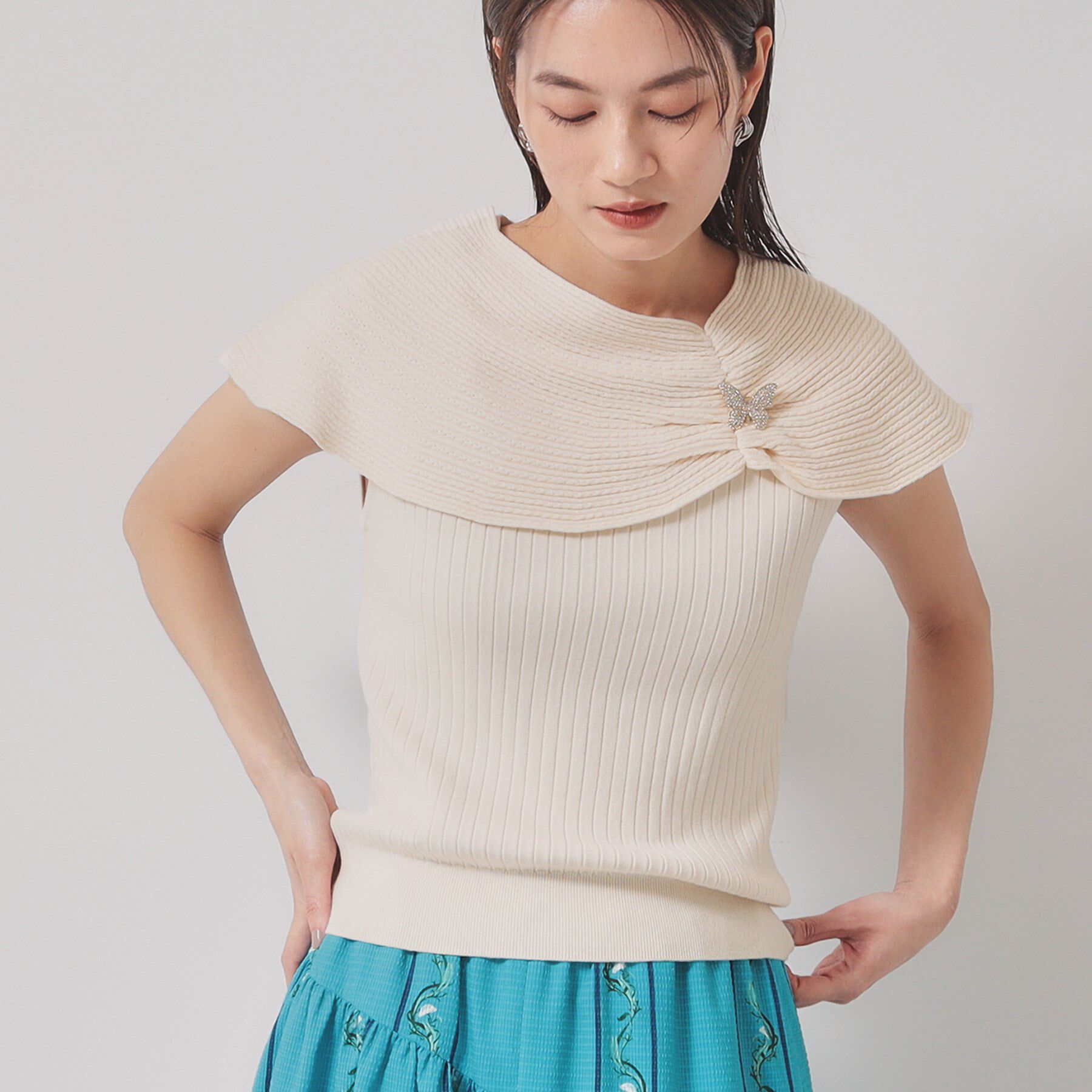 SunaUna「【2WAY】フレンチスリーブニット」|ニット・セーター|