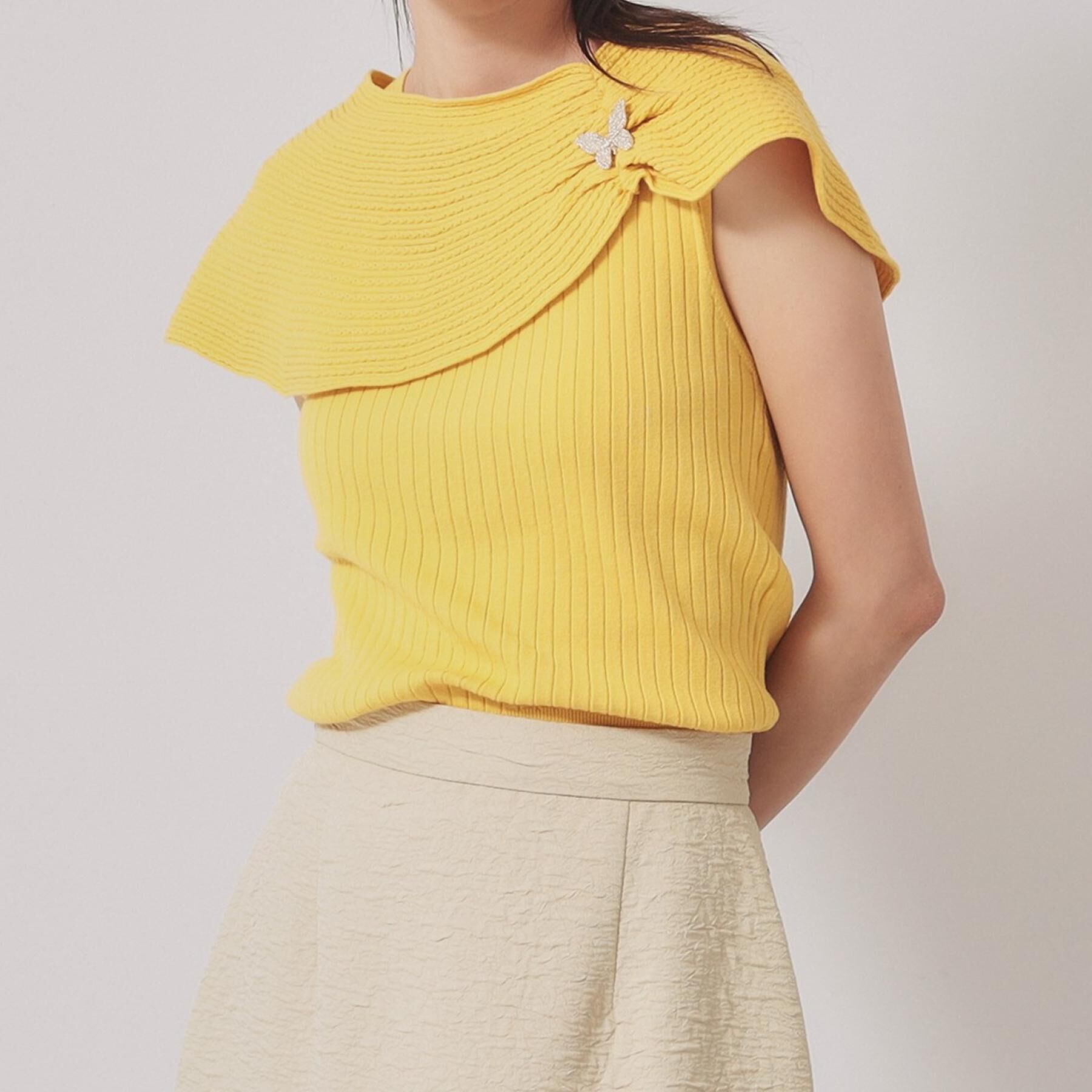 SunaUna「【2WAY】フレンチスリーブニット」|ニット・セーター|イエロー(032)