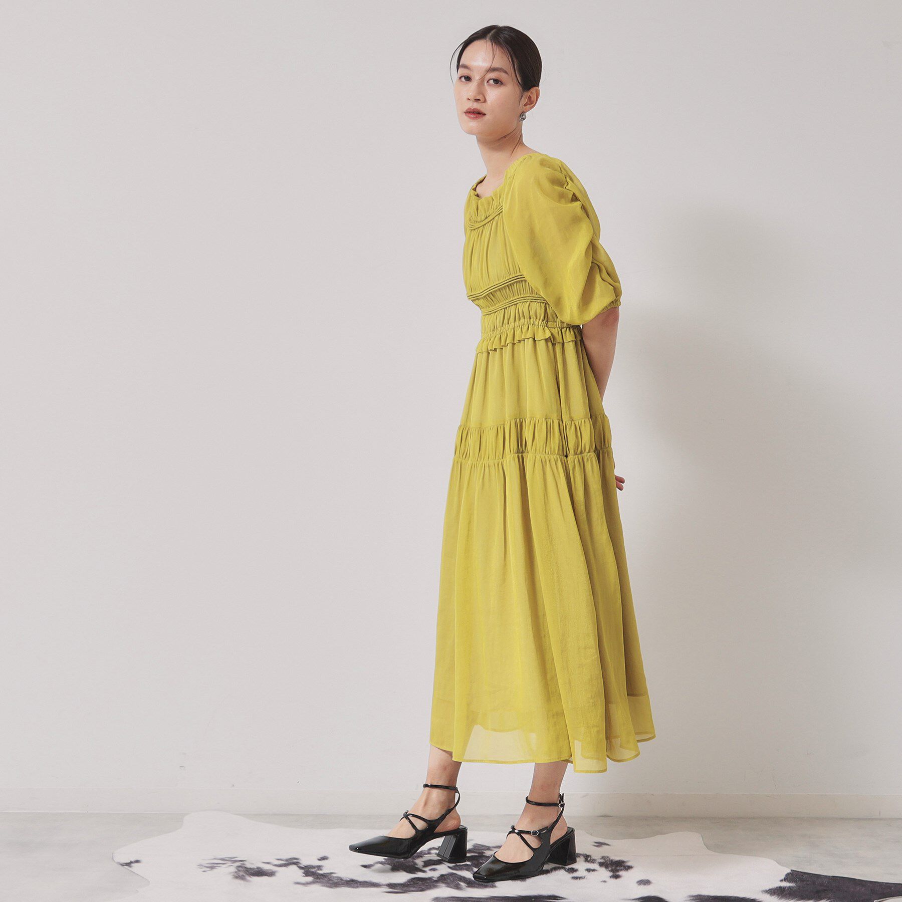 SunaUna「【パウダーシフォン／シャーリング】ロングワンピース」|ワンピース|