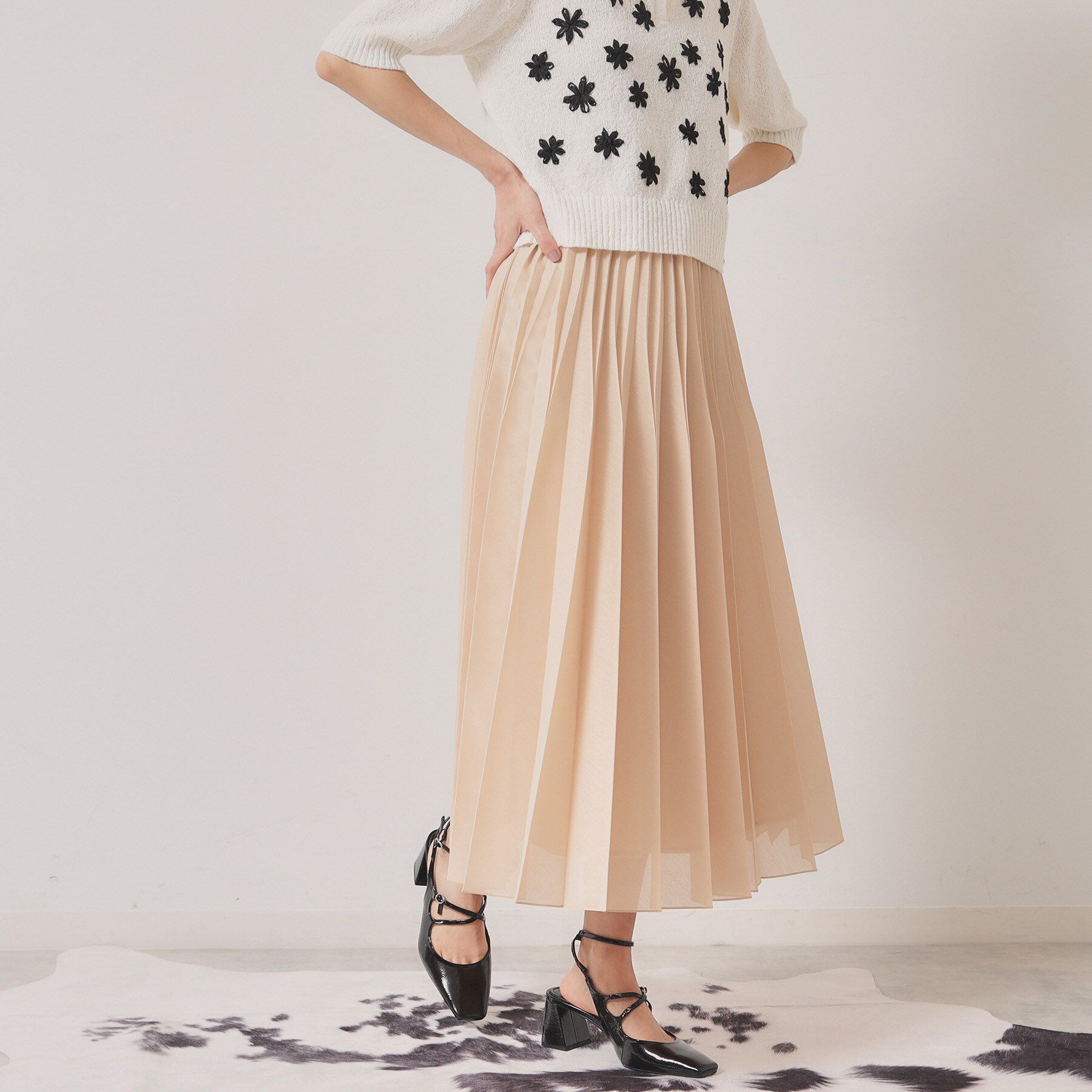 SunaUna「【オーガンジー】プリーツロングスカート」|スカート|ベージュ(052)