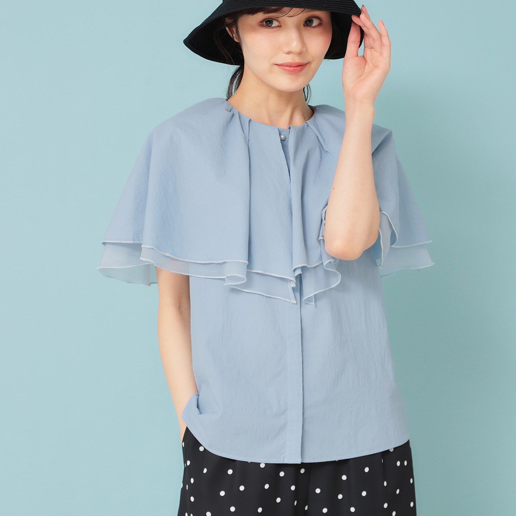 SunaUna「【２段フリル 】ケープカラーブラウス」|シャツ・ブラウス|