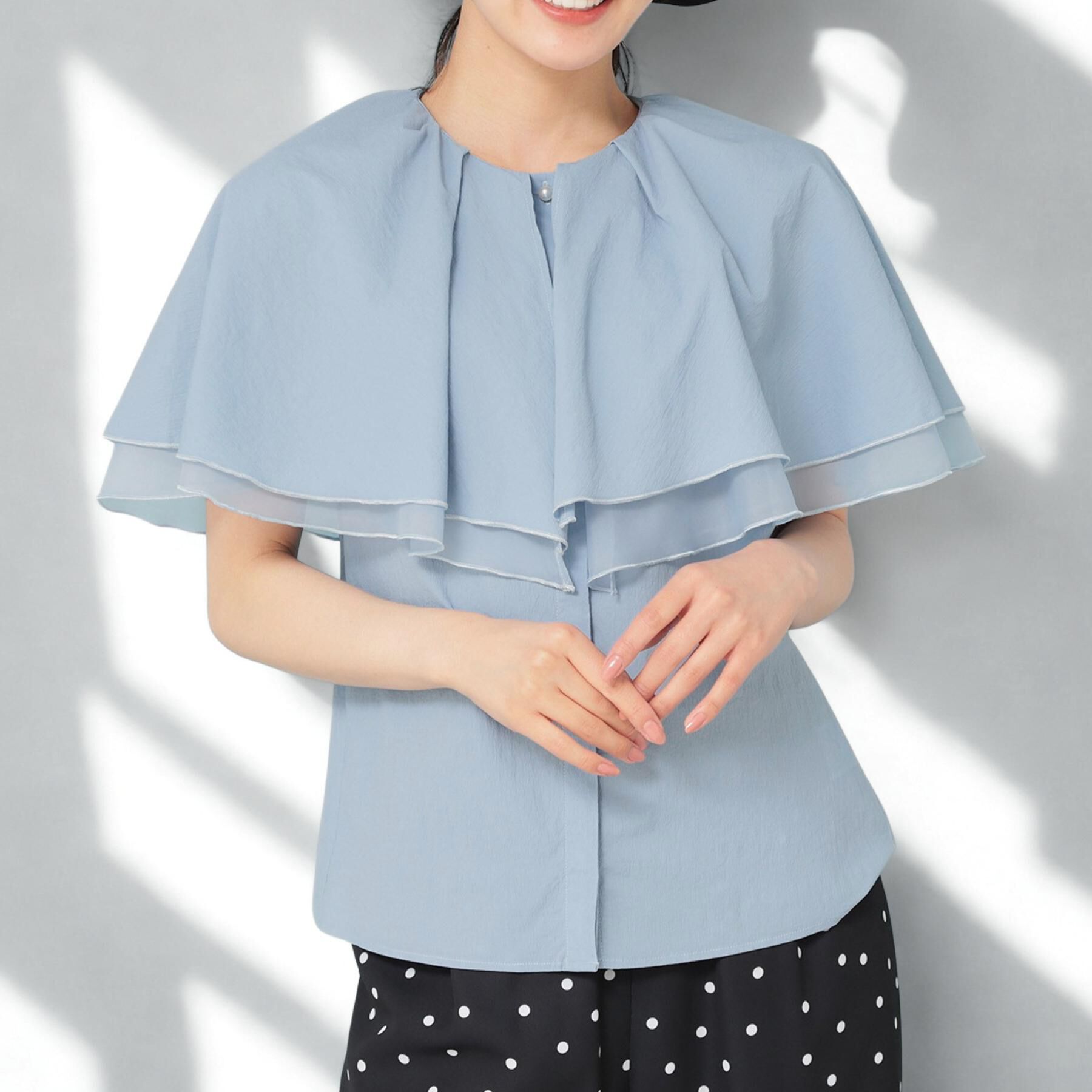 SunaUna「【２段フリル 】ケープカラーブラウス」|シャツ・ブラウス|ブルー(091)