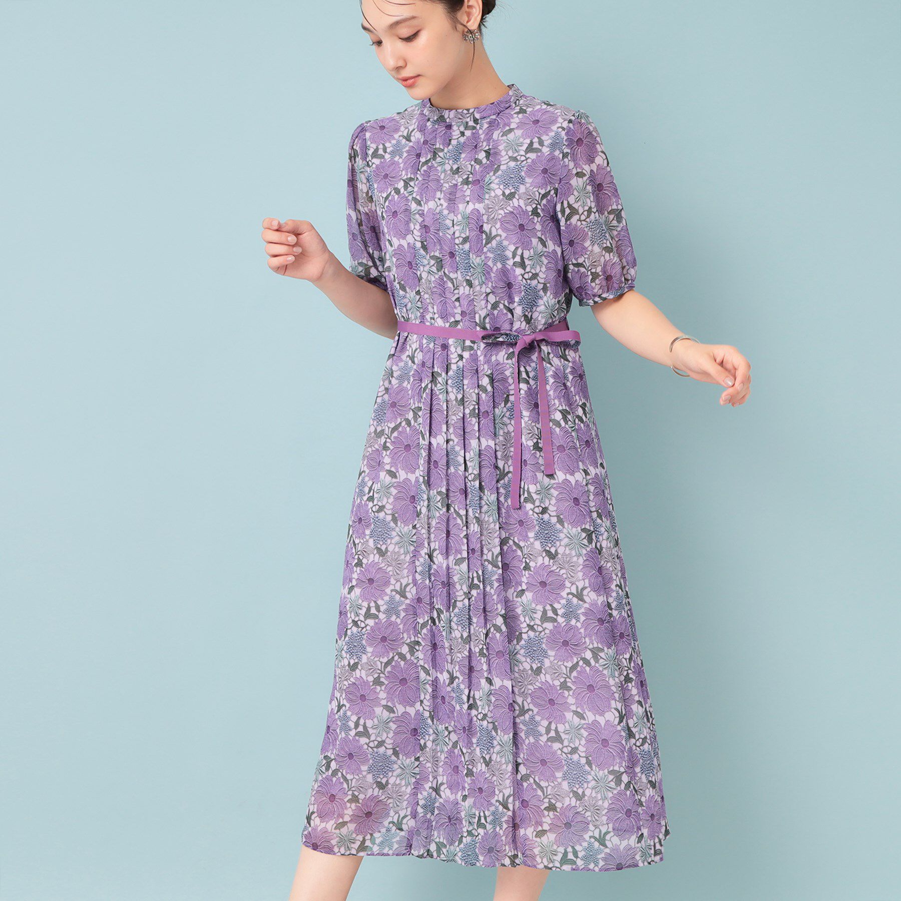 SunaUna「【&yours project／SS～L】レース柄プリーツワンピース」|ワンピース|