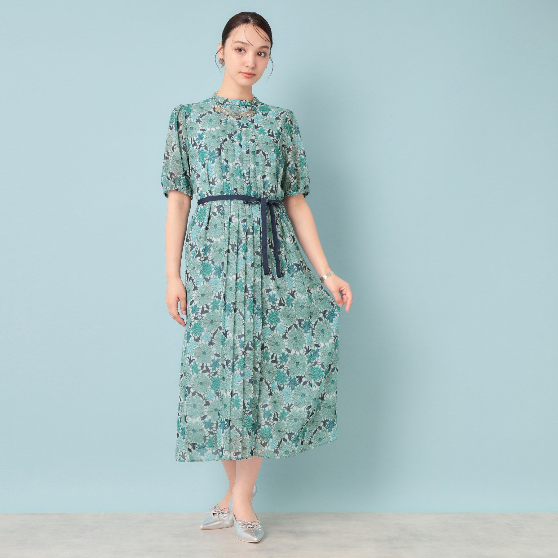 SunaUna「【&yours project／SS～L】レース柄プリーツワンピース」|ワンピース|