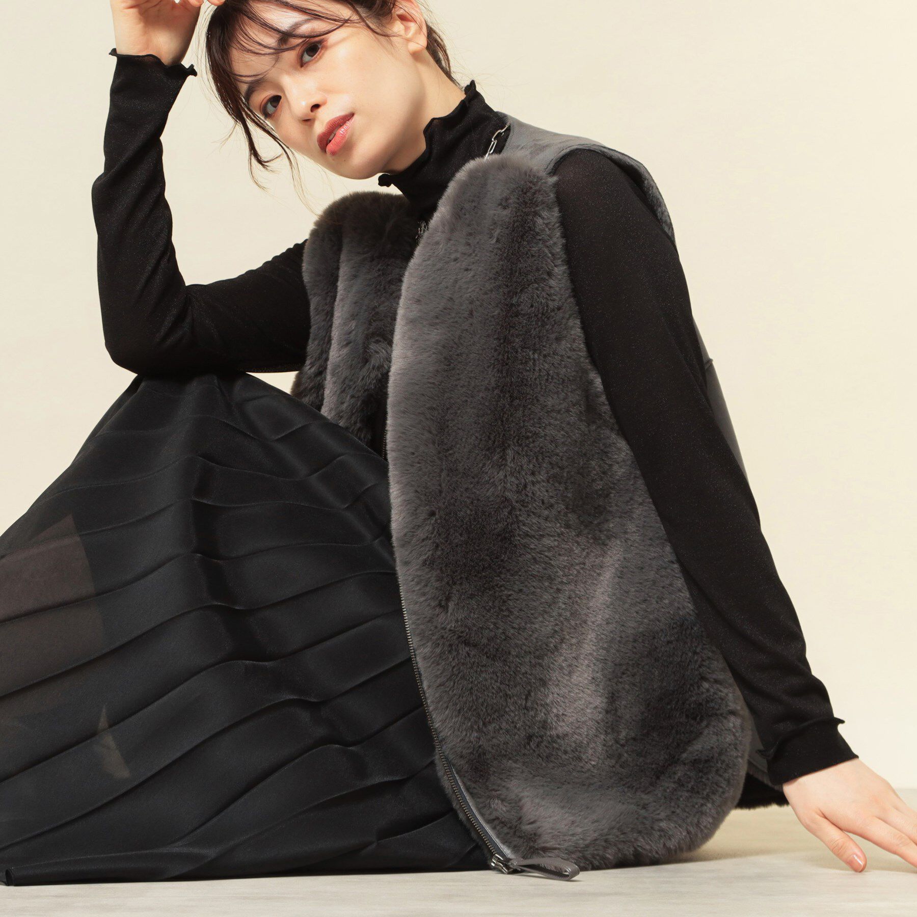 SunaUna「【3色展開】フェイクファーベスト」|ベスト・ジレ|