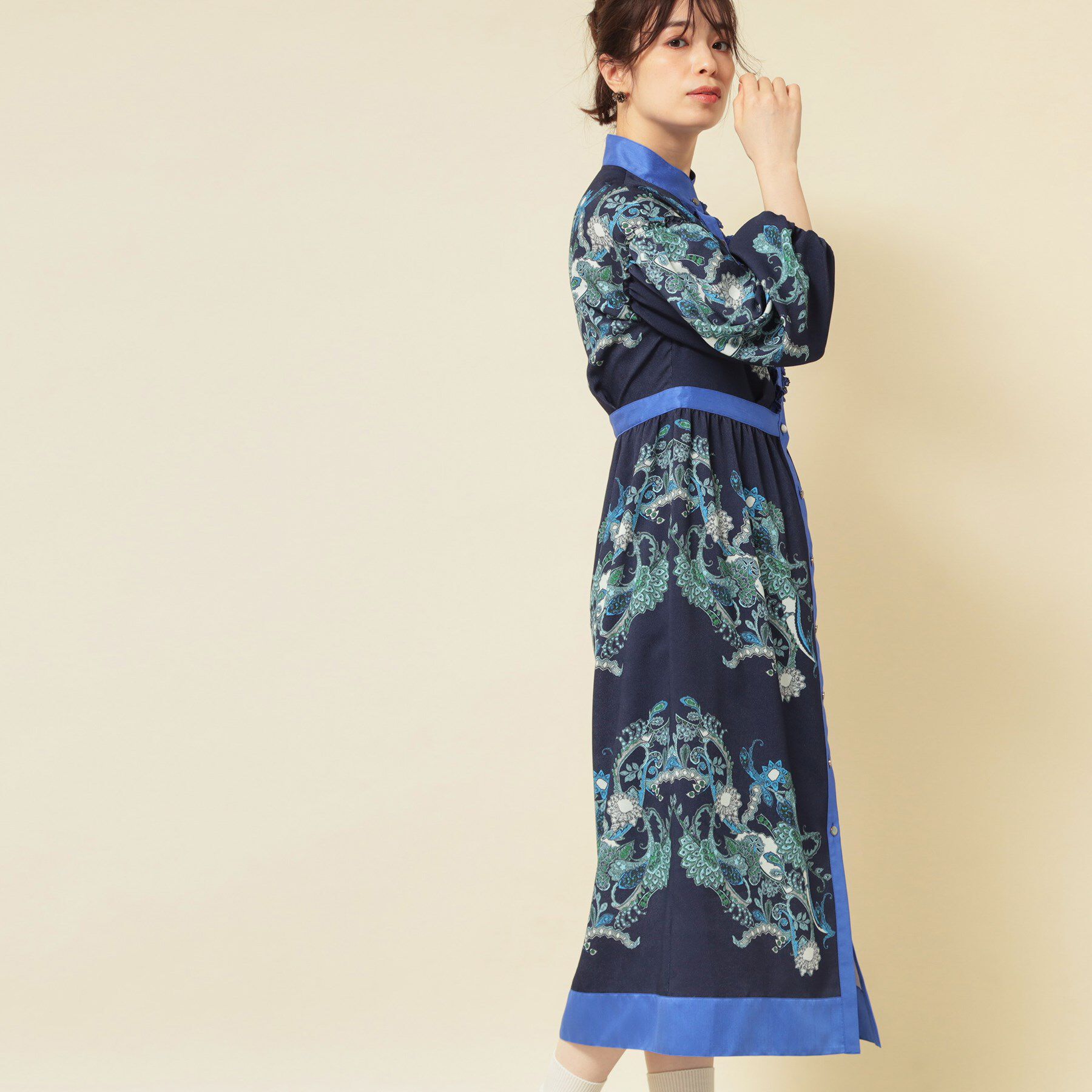 SunaUna「【COLLECTION LINE】オリエンタルパネル柄ワンピース」|ワンピース|ネイビー(194)