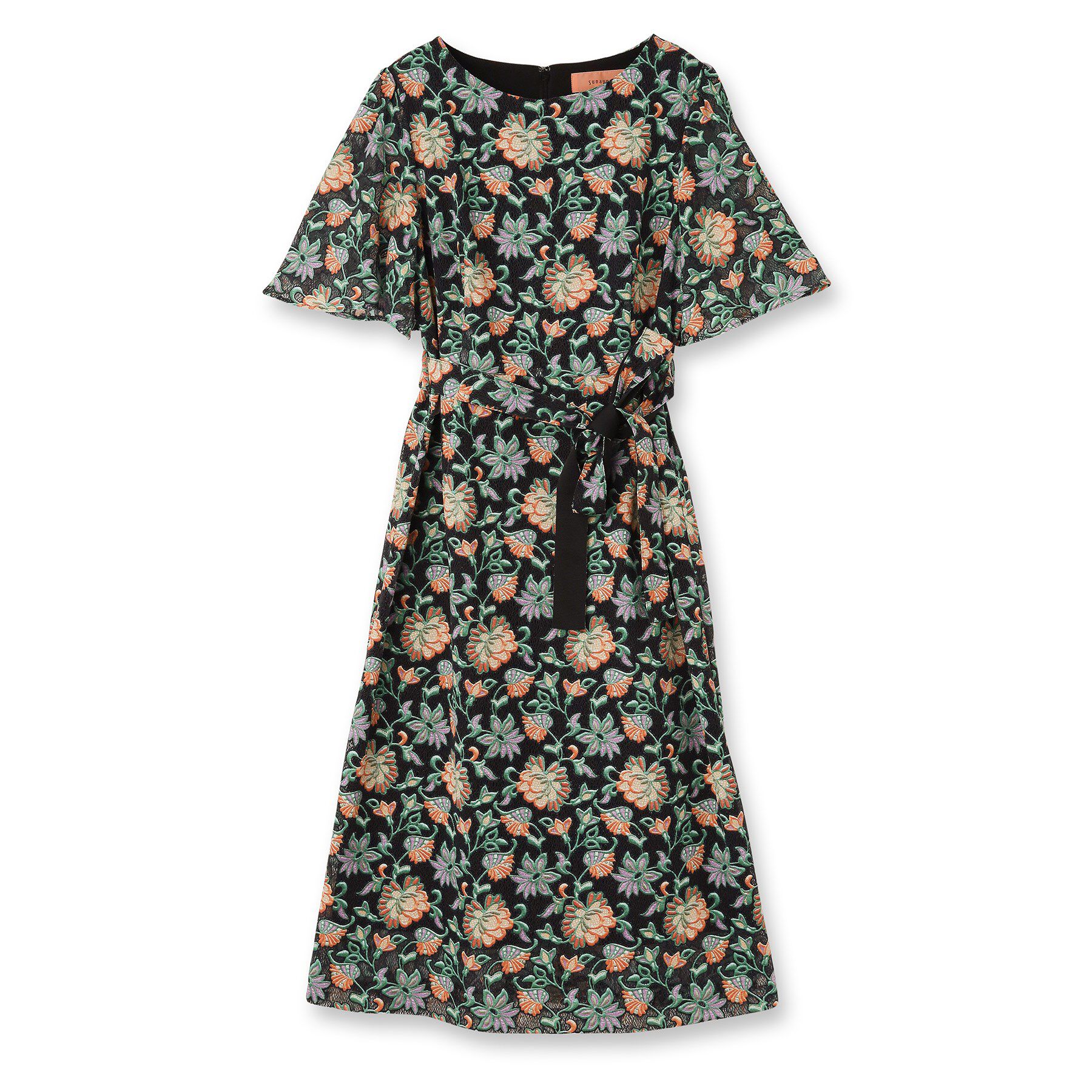 SunaUna「【オパール加工レース／リボン付き】フィット＆フレアワンピース」|ワンピース|