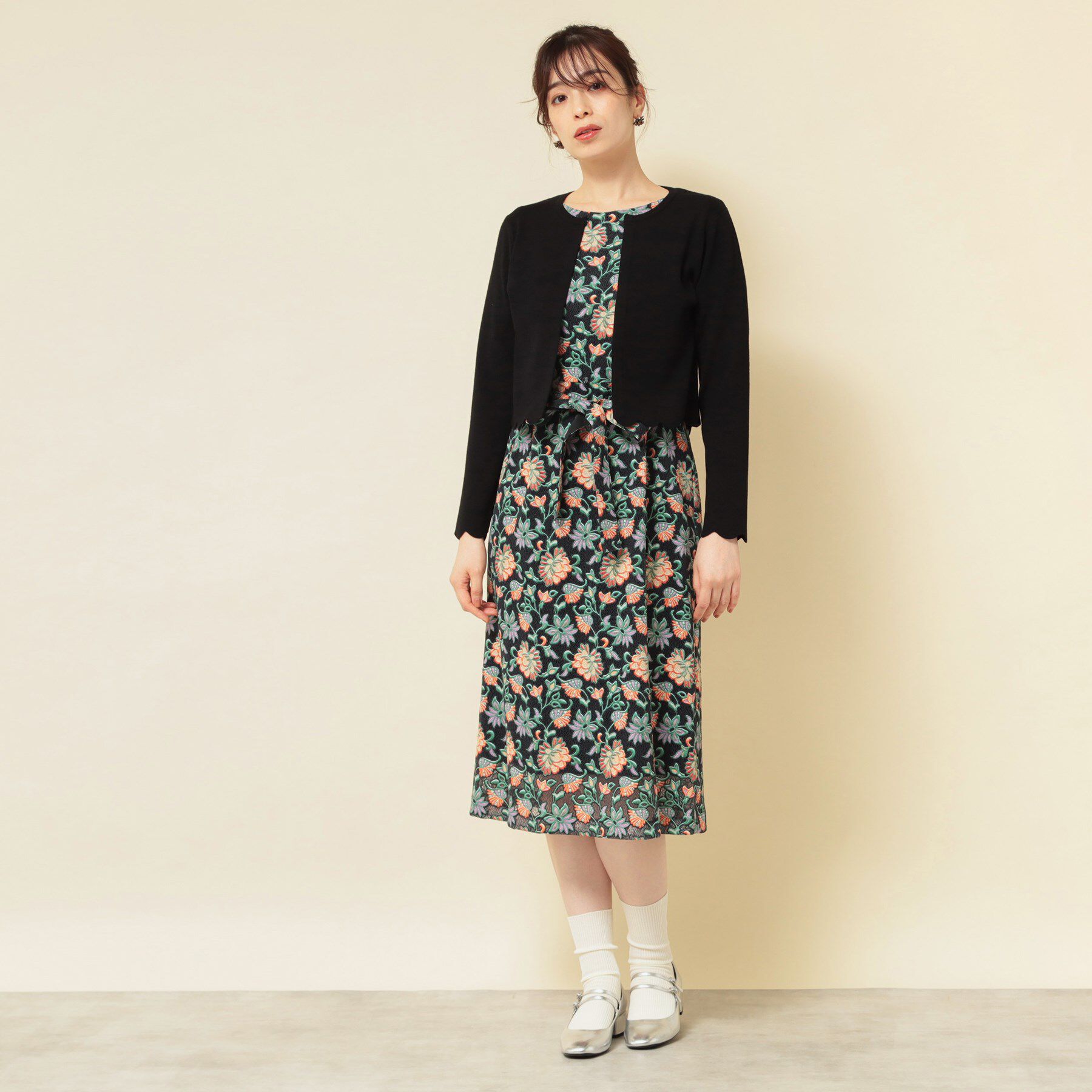 SunaUna「【オパール加工レース／リボン付き】フィット＆フレアワンピース」|ワンピース|