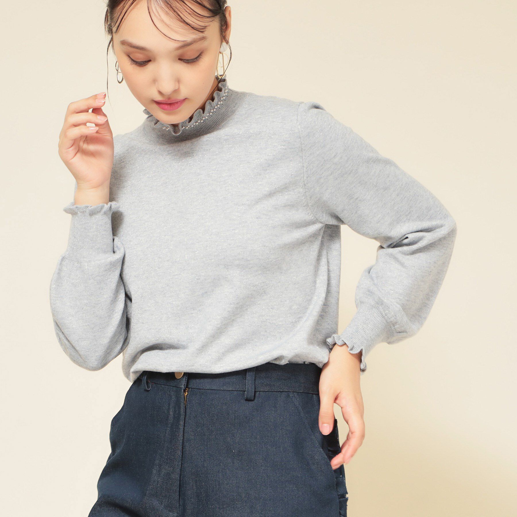 SunaUna「【SS～Lサイズ展開／6色展開】パール調ニット」|ニット・セーター|