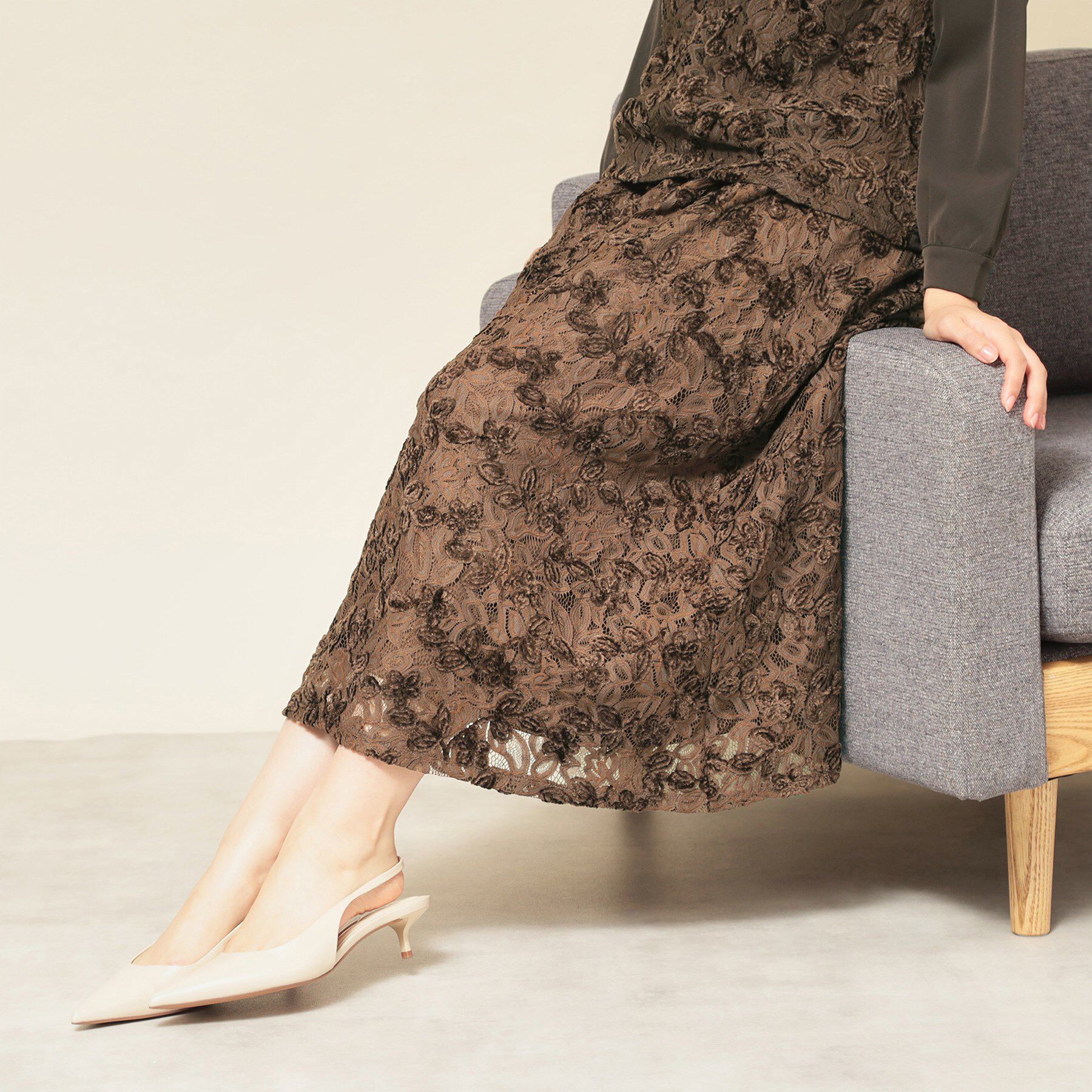 SunaUna「【モールレース／セットアップ可】ふんわりタックスカート」|スカート|ブラウン(045)