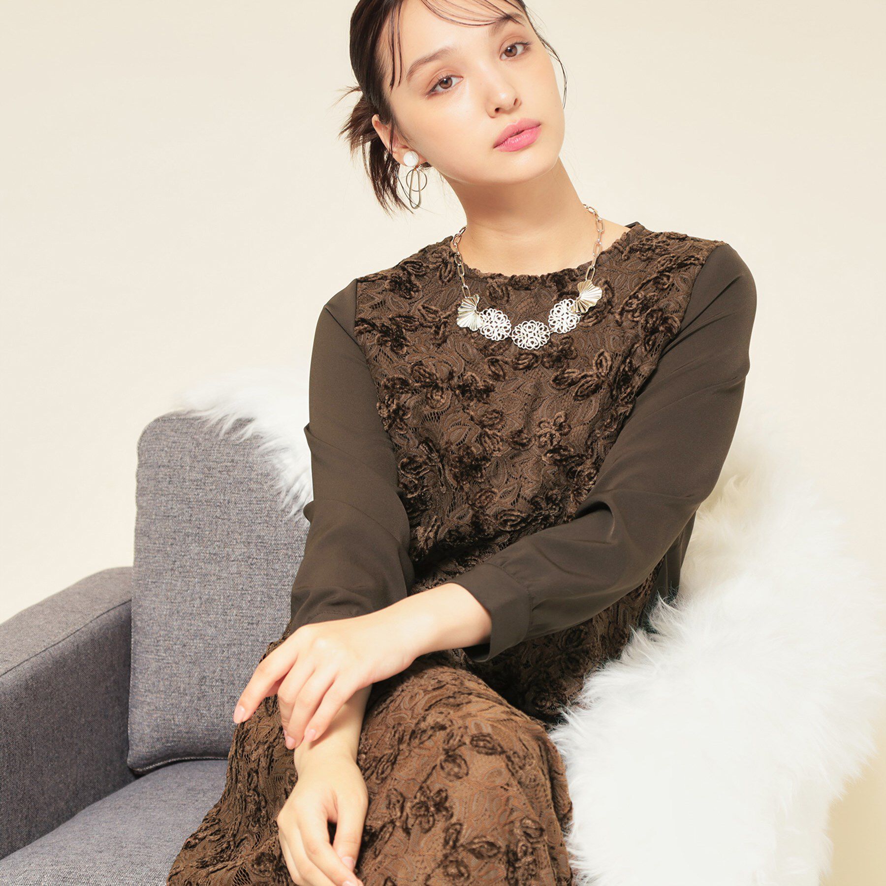 SunaUna「【モールレース／セットアップ可】パフスリーブブラウス」|シャツ・ブラウス|