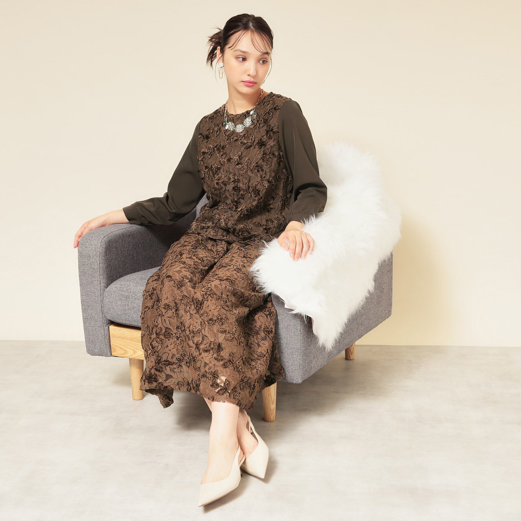 SunaUna「【モールレース／セットアップ可】パフスリーブブラウス」|シャツ・ブラウス|