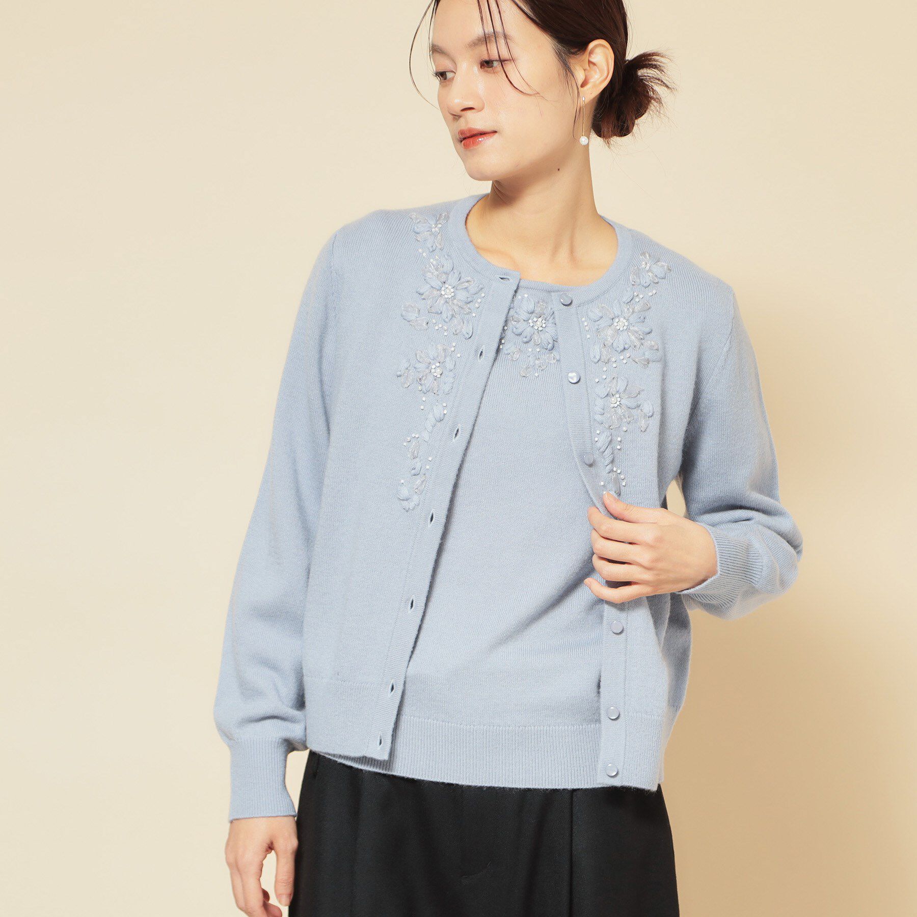 SunaUna「【刺繍】クラフトカーディガン」|カーディガン|ブルー(091)