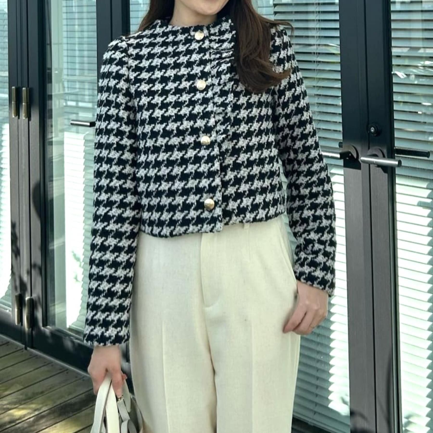 SunaUna「【COLLECTION LINE】ツイードラッフルジャケット」|ノーカラージャケット|