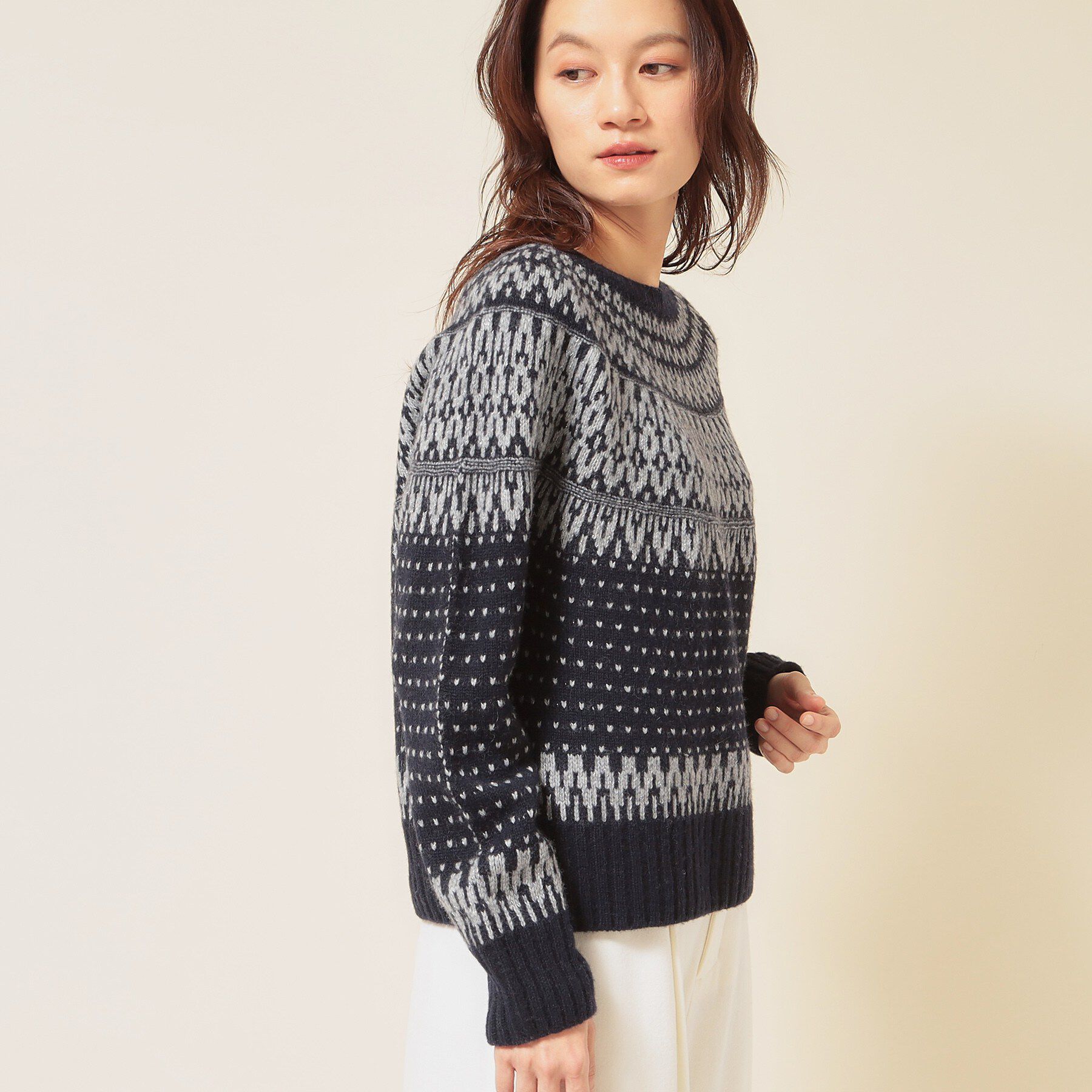 SunaUna「【ラメ混】ノルディック風ジャカード柄ニット」|ニット・セーター|