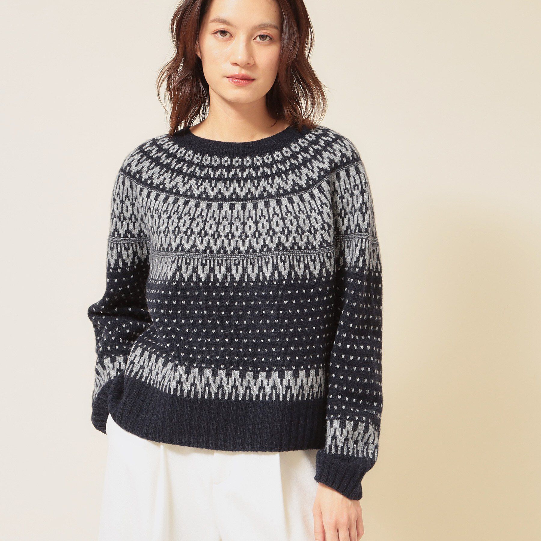 SunaUna「【ラメ混】ノルディック風ジャカード柄ニット」|ニット・セーター|