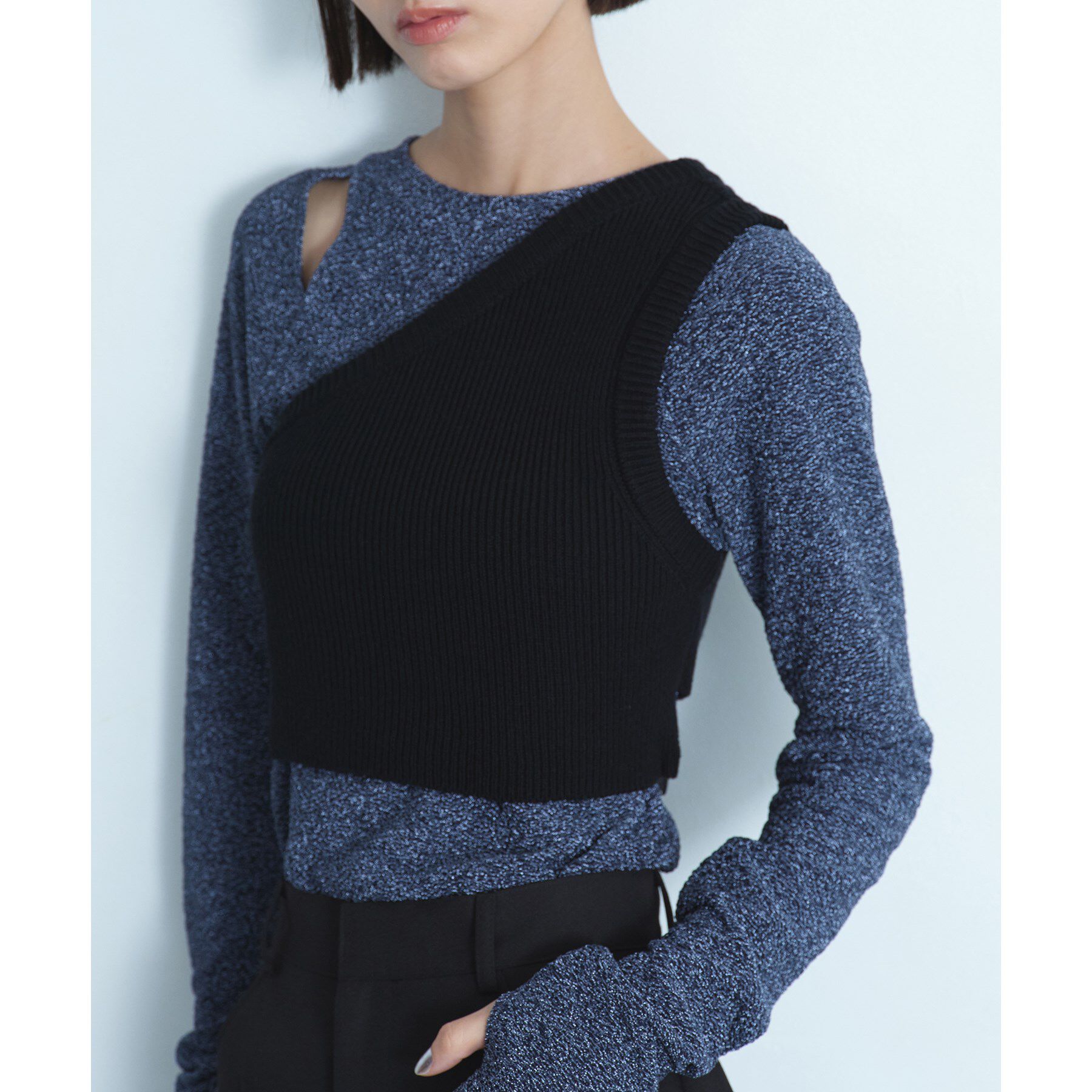CODE A「asymmetry knit vest」|ニット・セーター|ブラック(019)