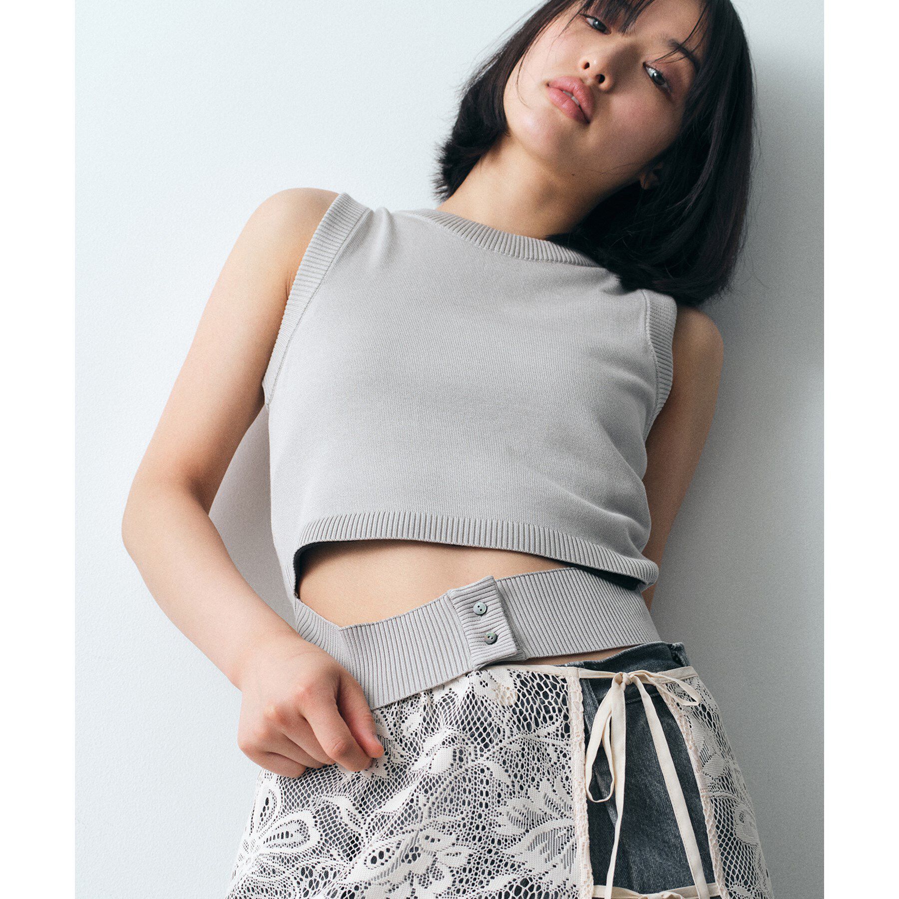 CODE A「design knit tank」|ニット・セーター|ライトグレー(011