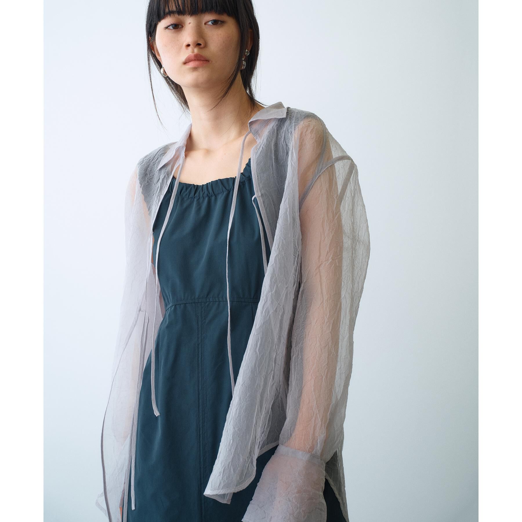 CODE A「sheer washer ribbon blouse」|シャツ・ブラウス|ライトグレー(011