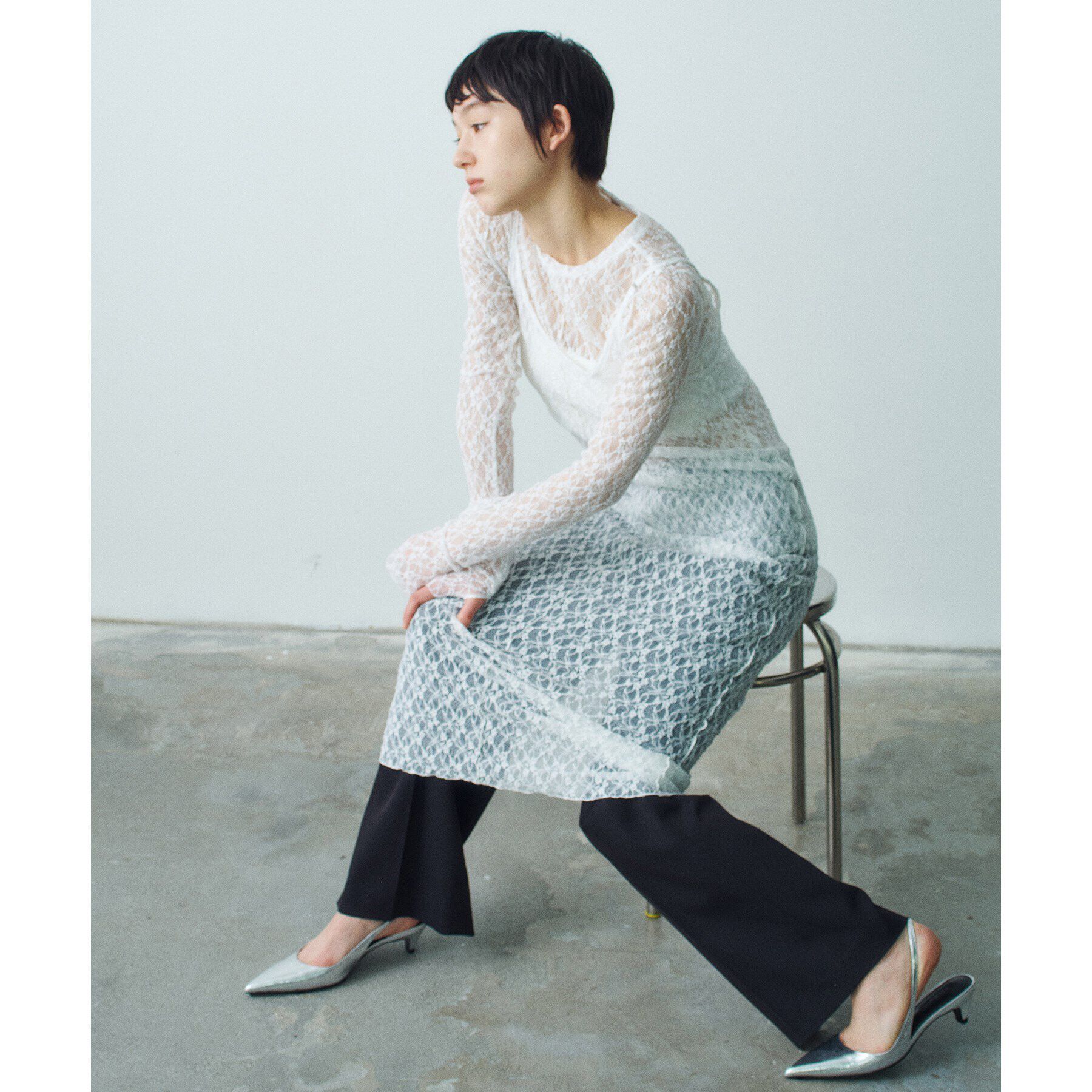 CODE A「stretch lace cami dress」|ワンピース|ホワイト(001)