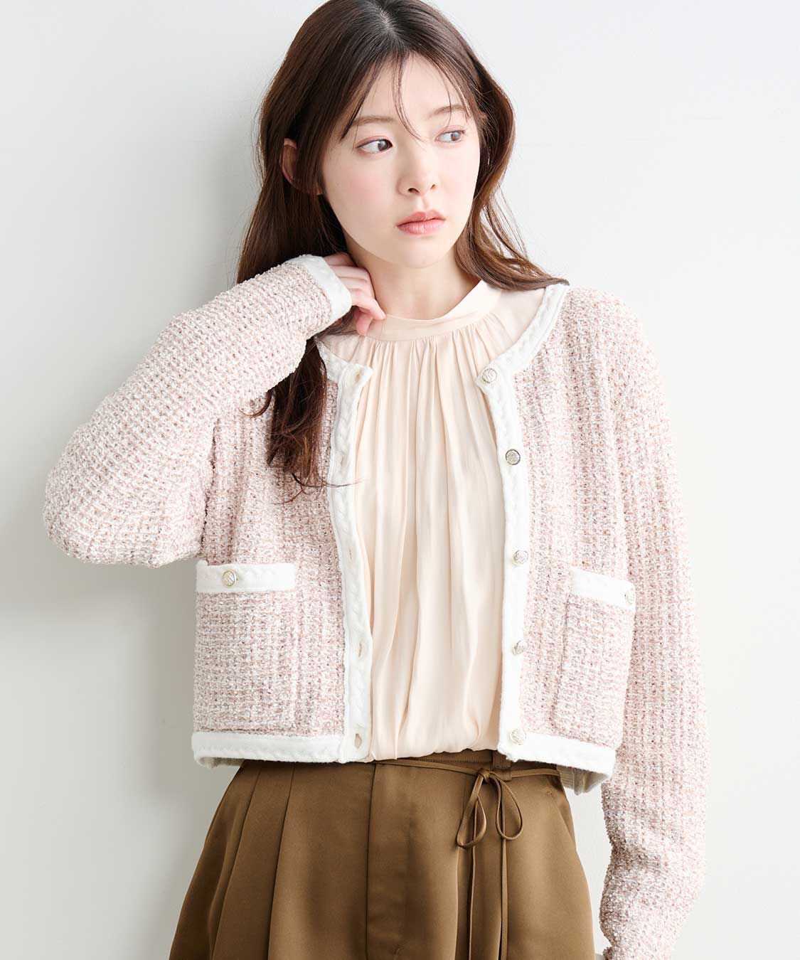 COCO DEAL「ファンシーツイードニットカーディガン」|ニット・セーター|ベージュ