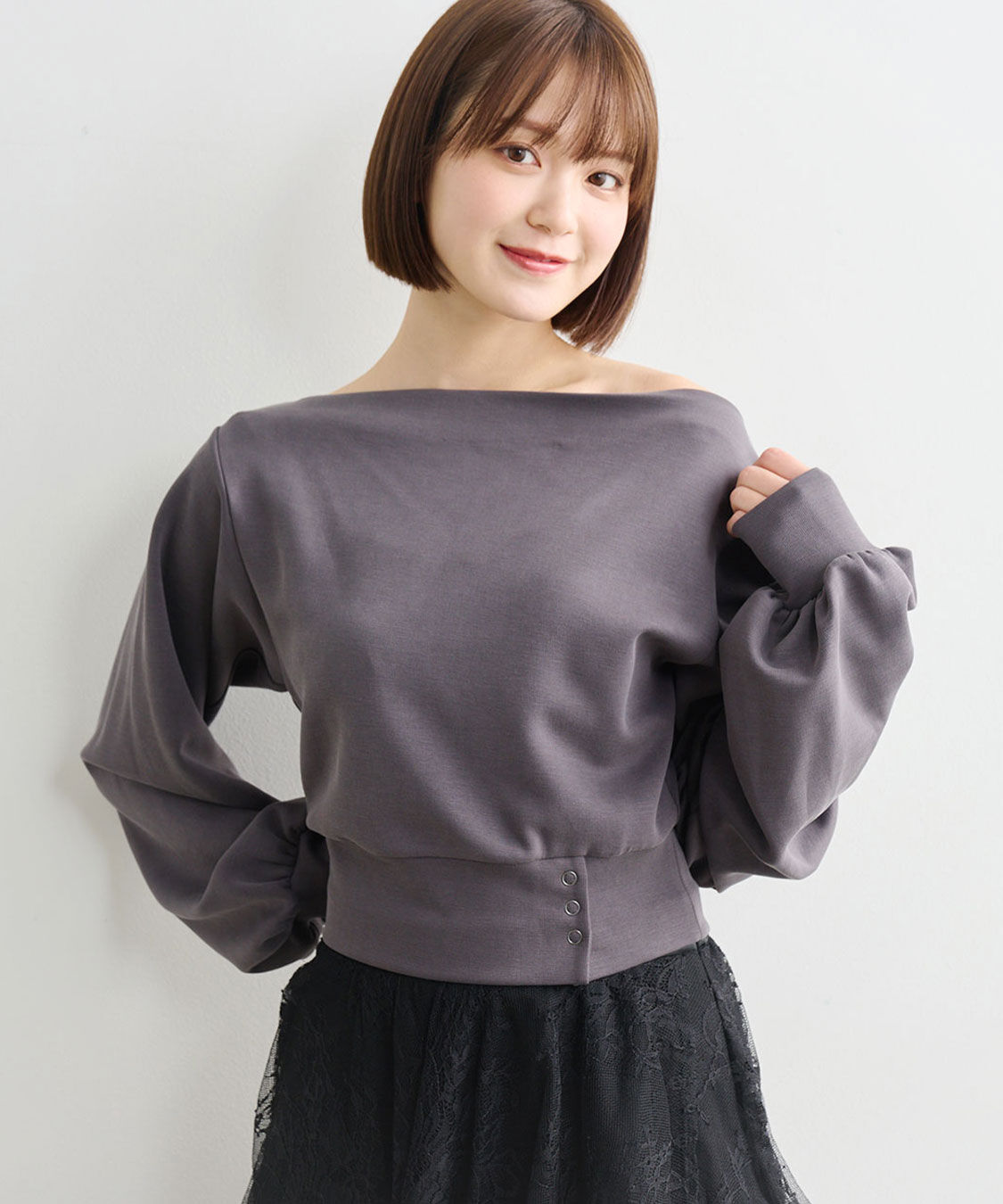 COCO DEAL「ボートネックポンチトップス」|Tシャツ・カットソー|チャコール