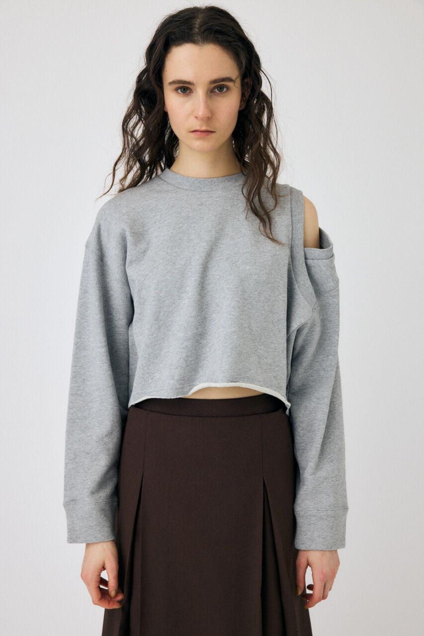 MOUSSY「SHOULDER CUT CROPPED トップス」|パーカー|T.GRY