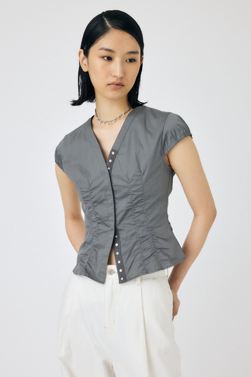 MOUSSY「CAPSLEEVE BUTTON シャツ」|シャツ・ブラウス|GRY