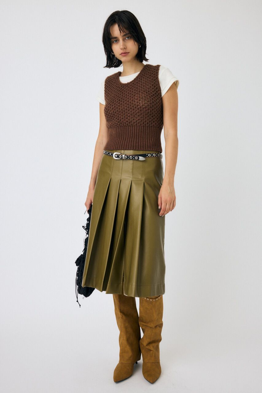 MOUSSY「F/LEATHER TUCKED ミディスカート」|スカート|