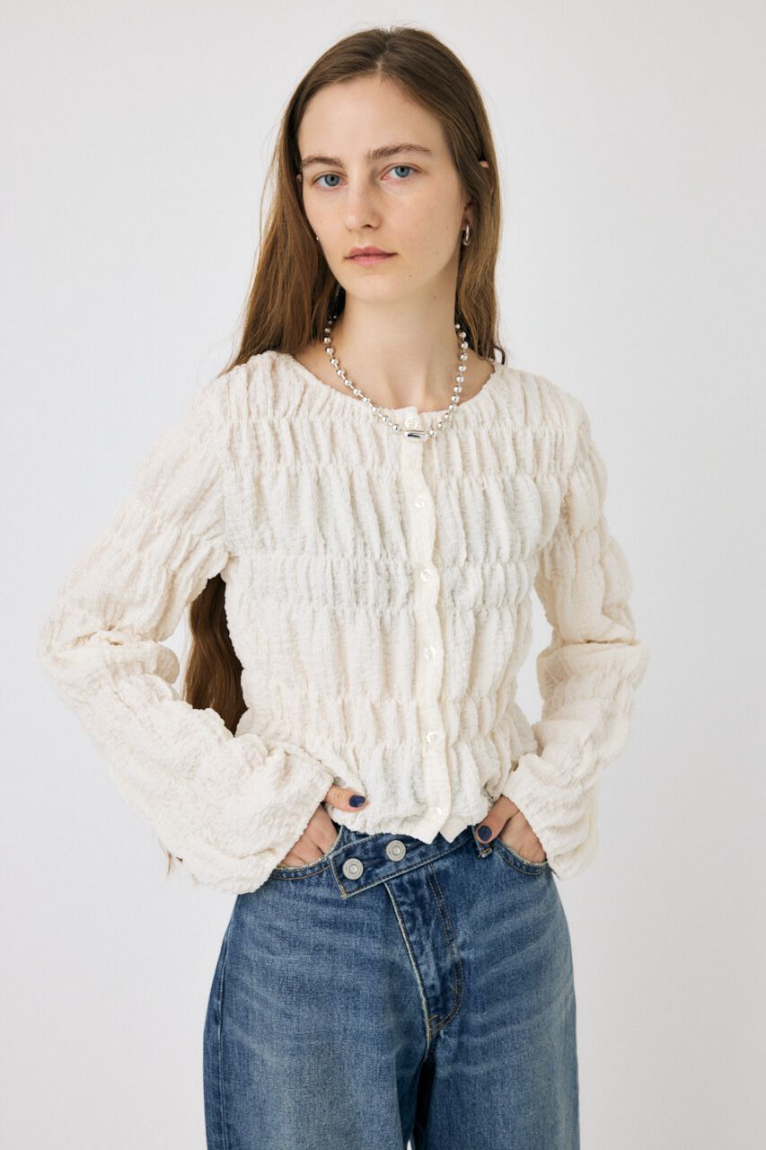 MOUSSY「SHIRRING カーディガン」|Tシャツ・カットソー|O/WHT1