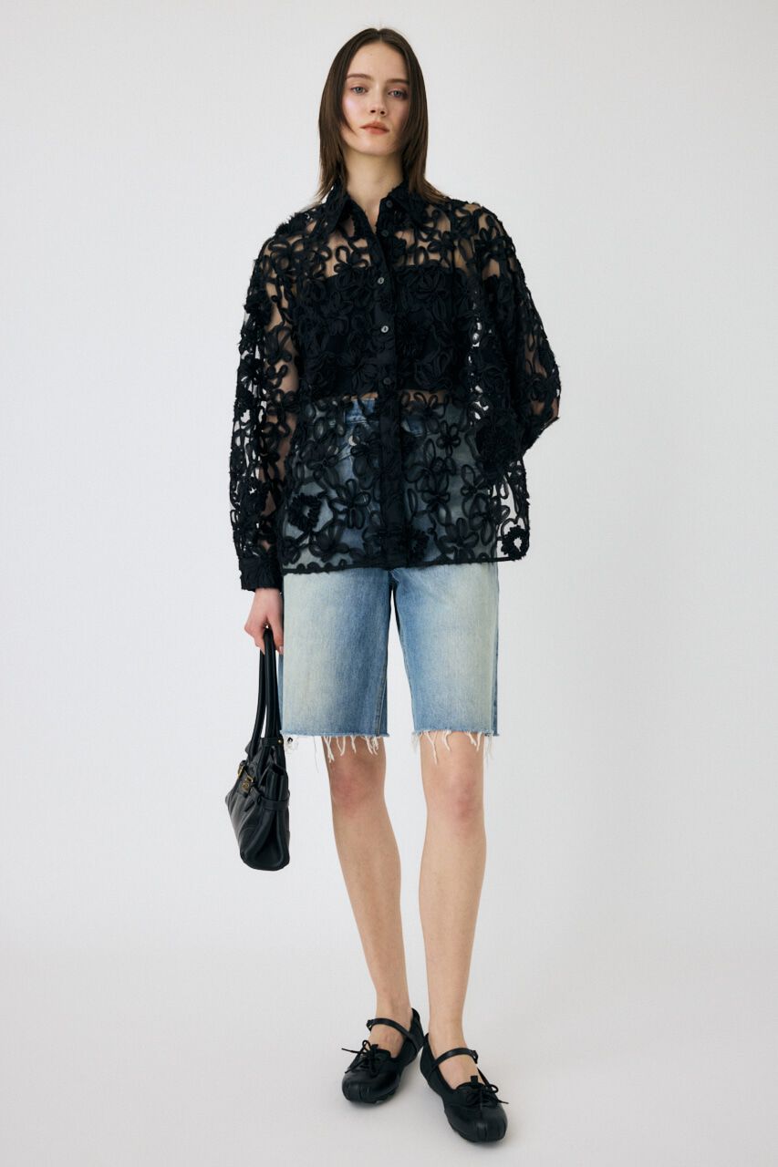 MOUSSY「RIBBON TULLE シャツ」|シャツ・ブラウス|BLK