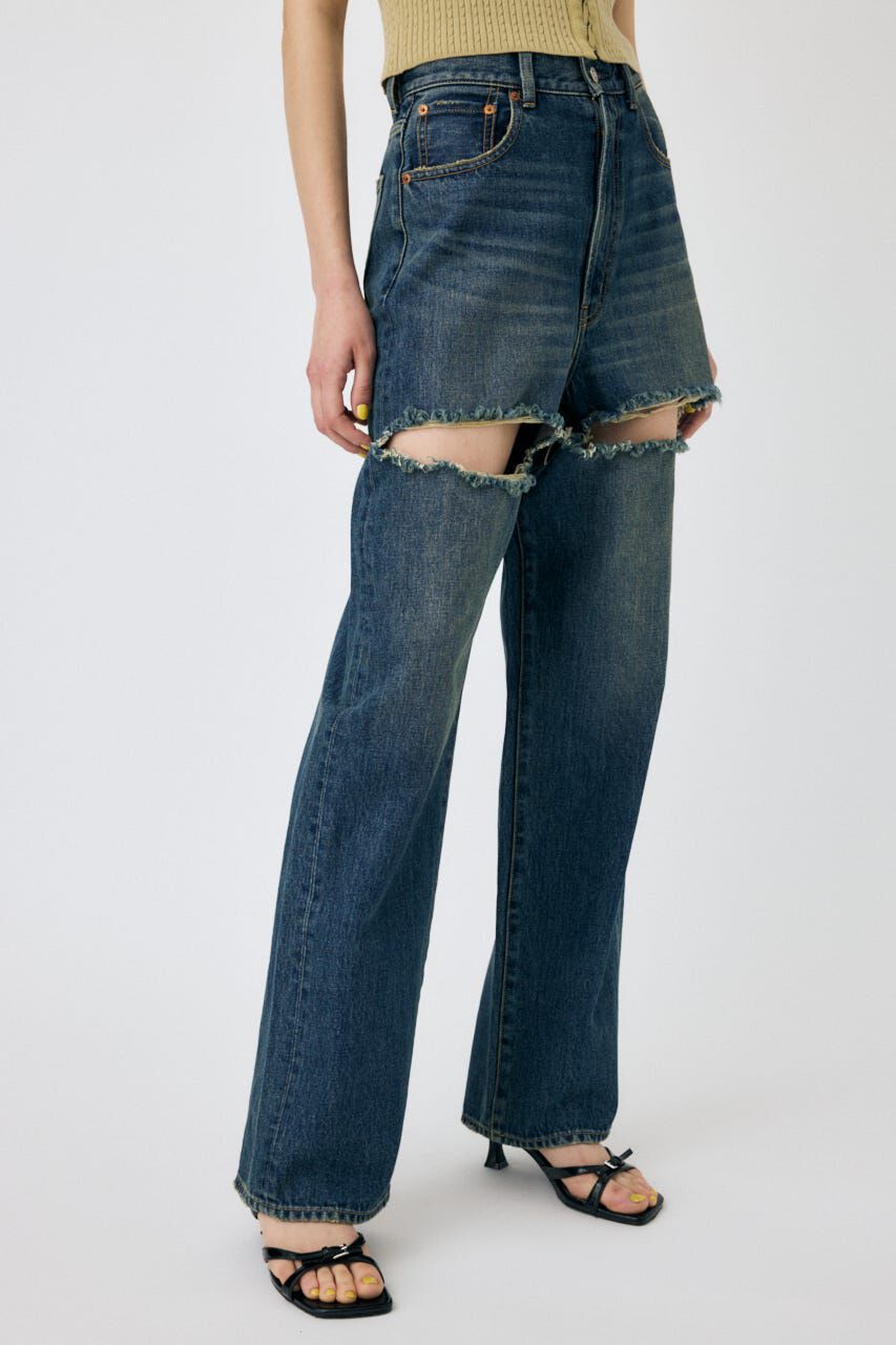 MOUSSY「CUT OUT LOOSE ストレートデニム」|デニム|