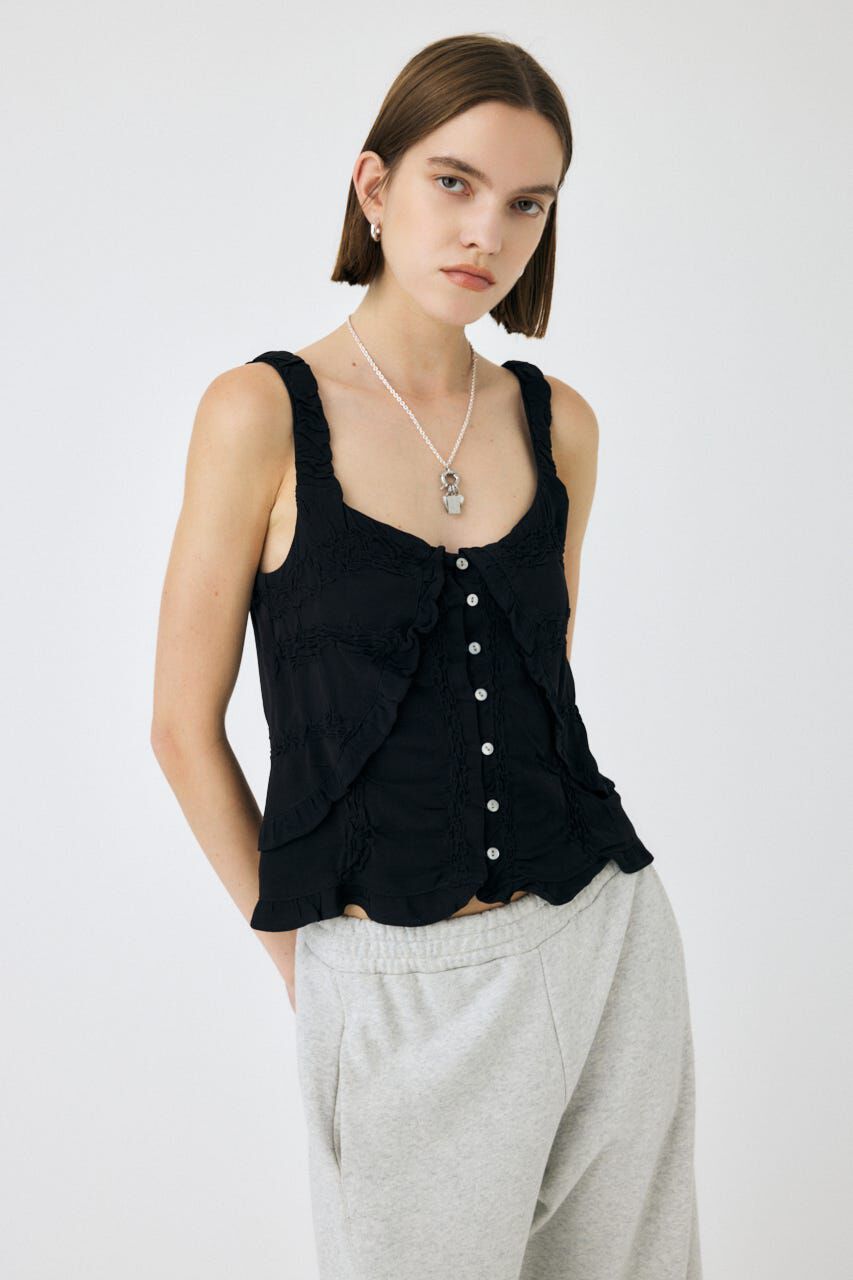 MOUSSY「BUTTON UP SMOCKING キャミ」|キャミソール|