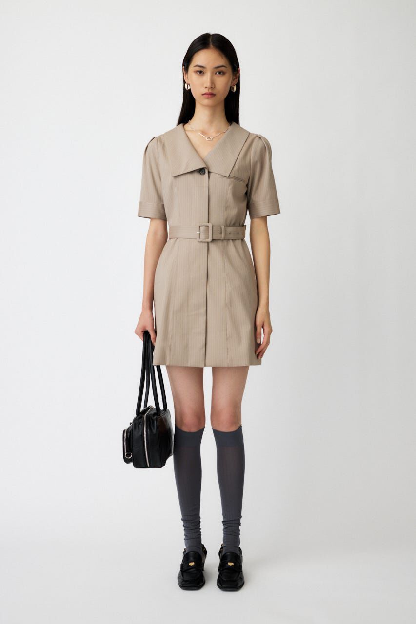MOUSSY「BIG COLLAR MINI ドレス」|ワンピース|BEG