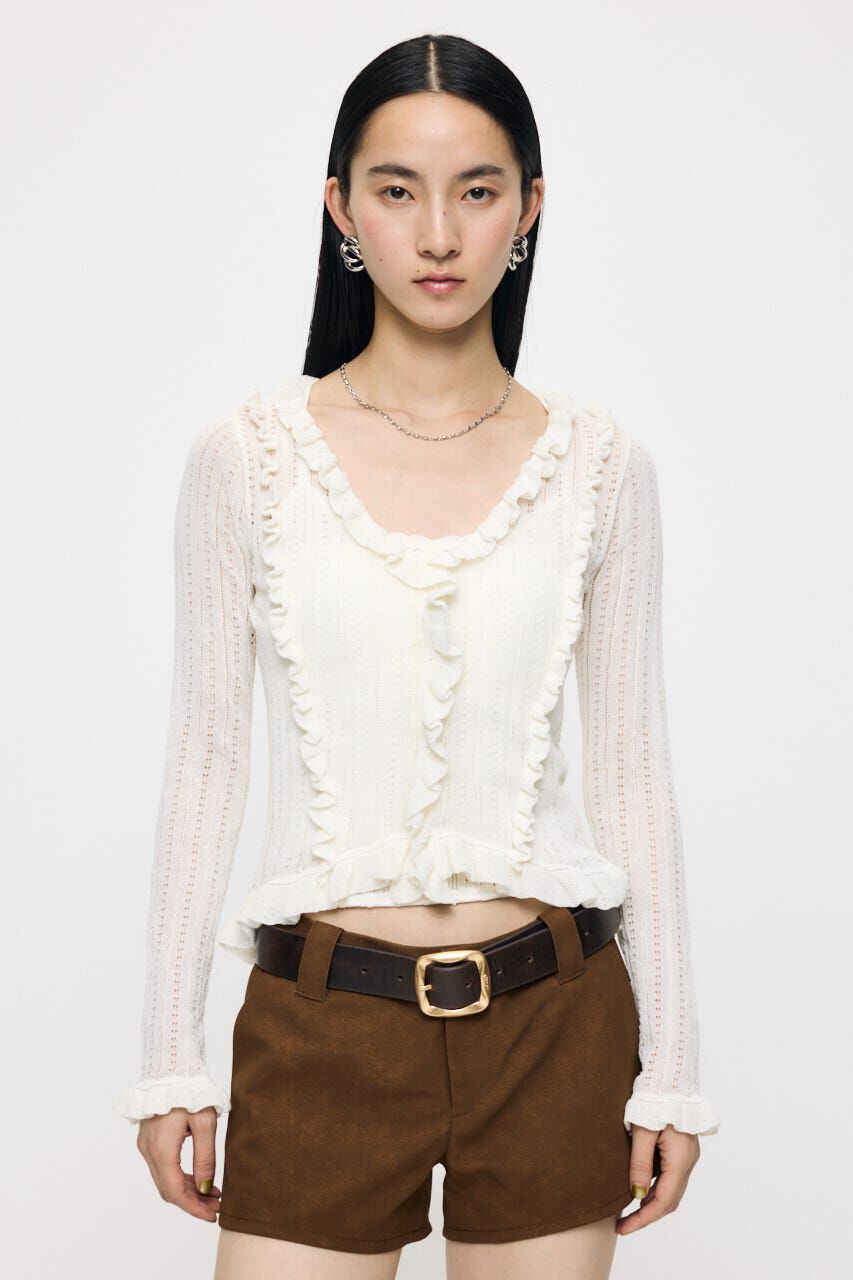 MOUSSY「POINTELLE RUFFLE カーディガン＆キャミソール」|ニット・セーター|O/WHT1